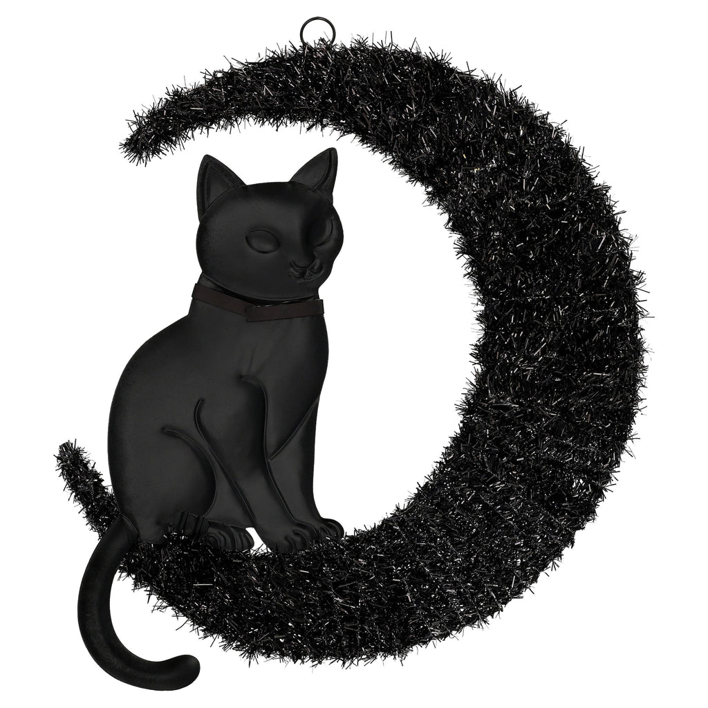 Moon and Cat Wreath, Black, 20" x 24", Halloween by Way To Celebrate