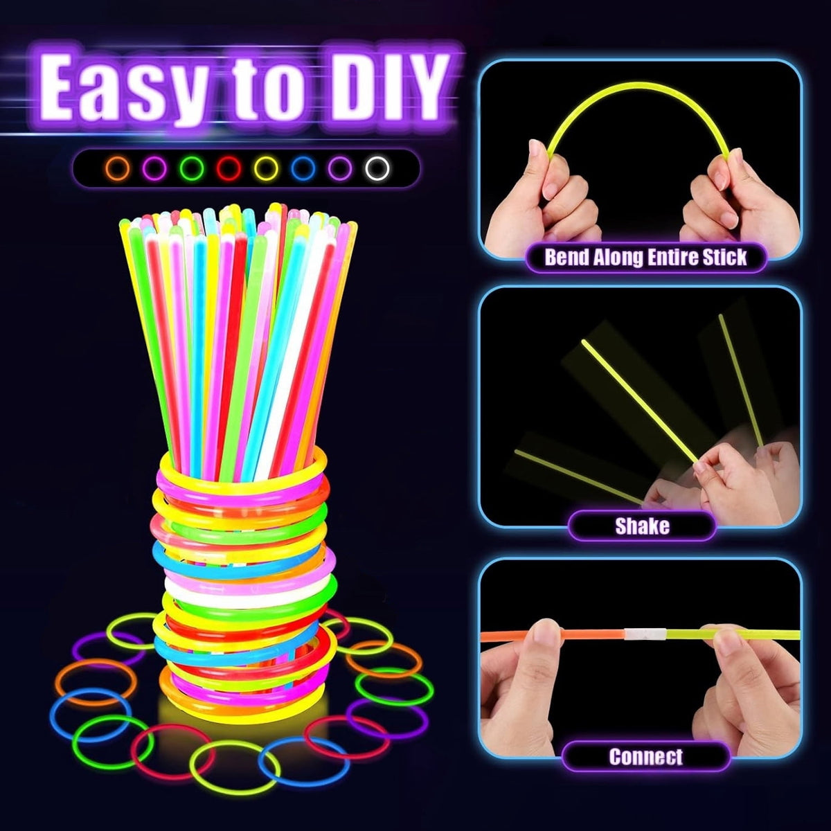 Ayieyill 200pcs Glow Sticks Bulk Party Pack 8" Halloween Glow Sticks for Kids Glow in The Dark Party Supplies