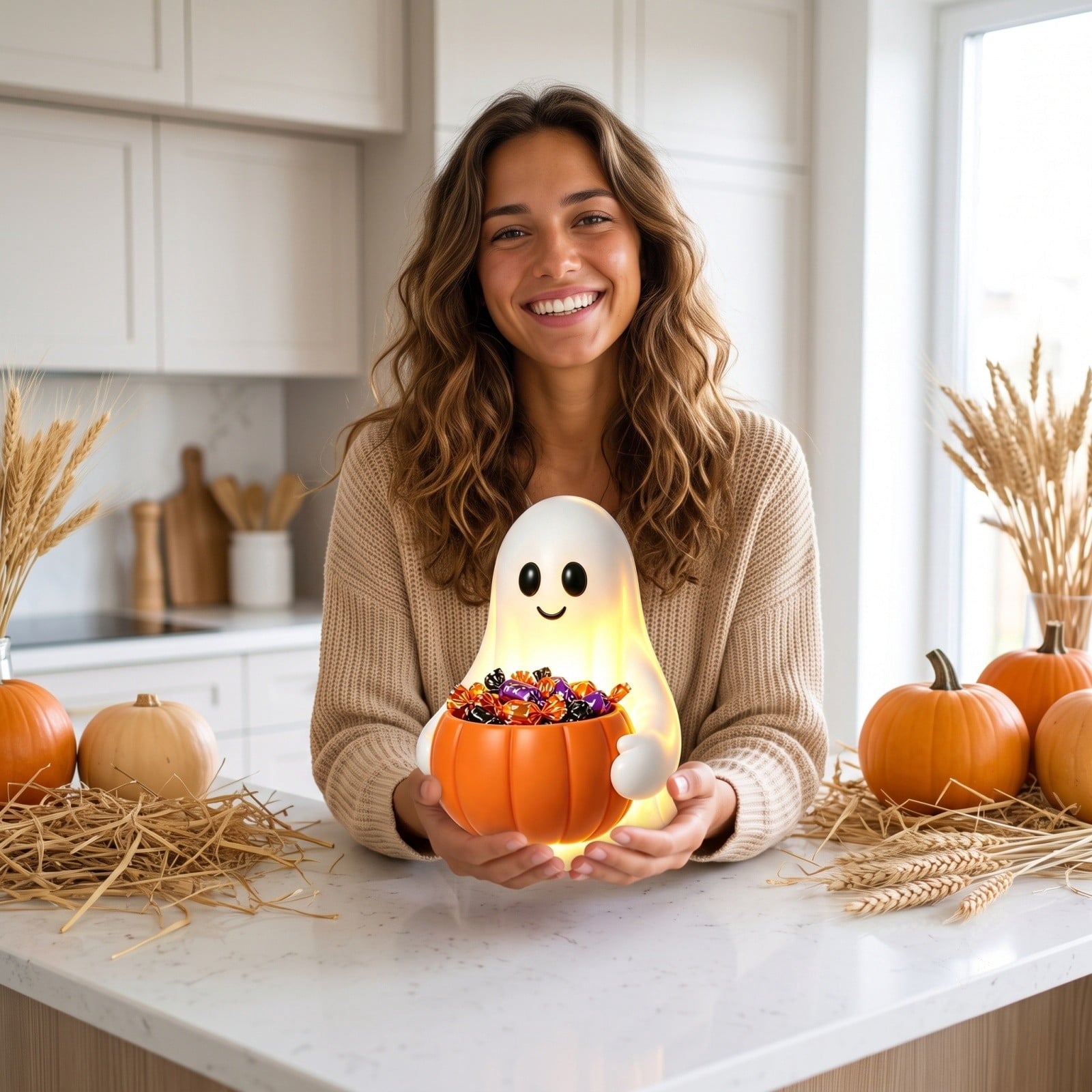 XGFHYJEH Halloween Decorations LED Candle Lights, 3pc Pumpkin Lantern, Halloween Indoor Decor, Halloween Table Decoration Ornament for Home Room Party
