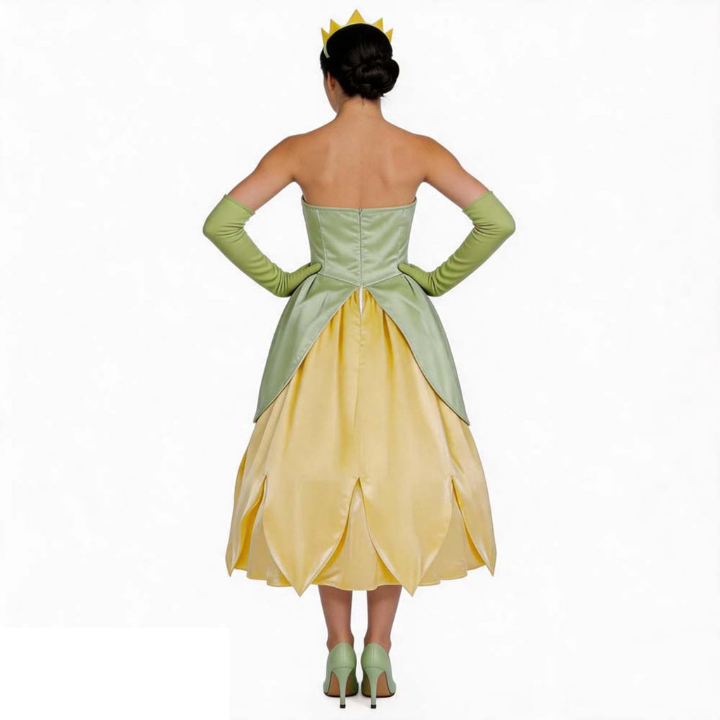 URSOFINE Princess Tiana Costume Women Green Flower Headband Gloves Halloween Fairy Dress Cosplay Outfits