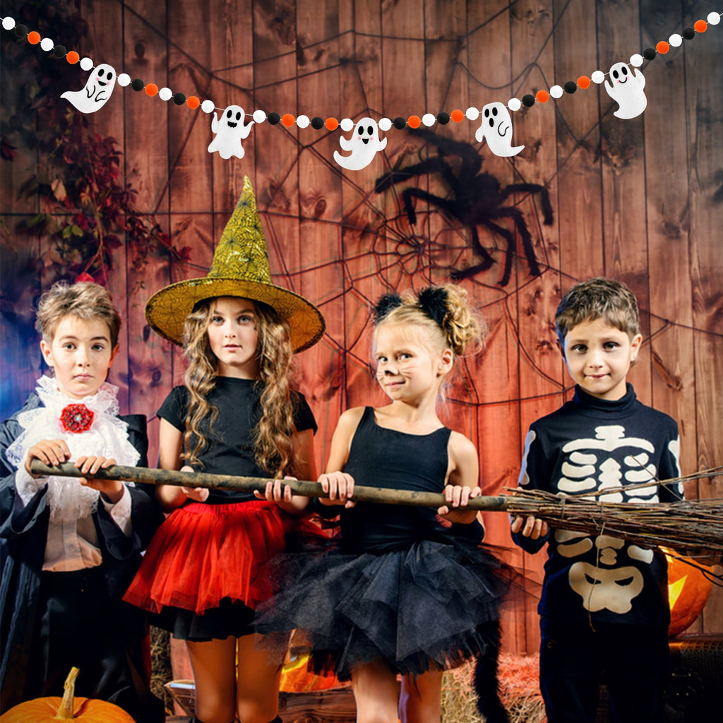 YIBAGA Halloween Garland Banner 6.6Ft Wool Felt Ghosts Ball Haunted Houses Decors Party Supplies