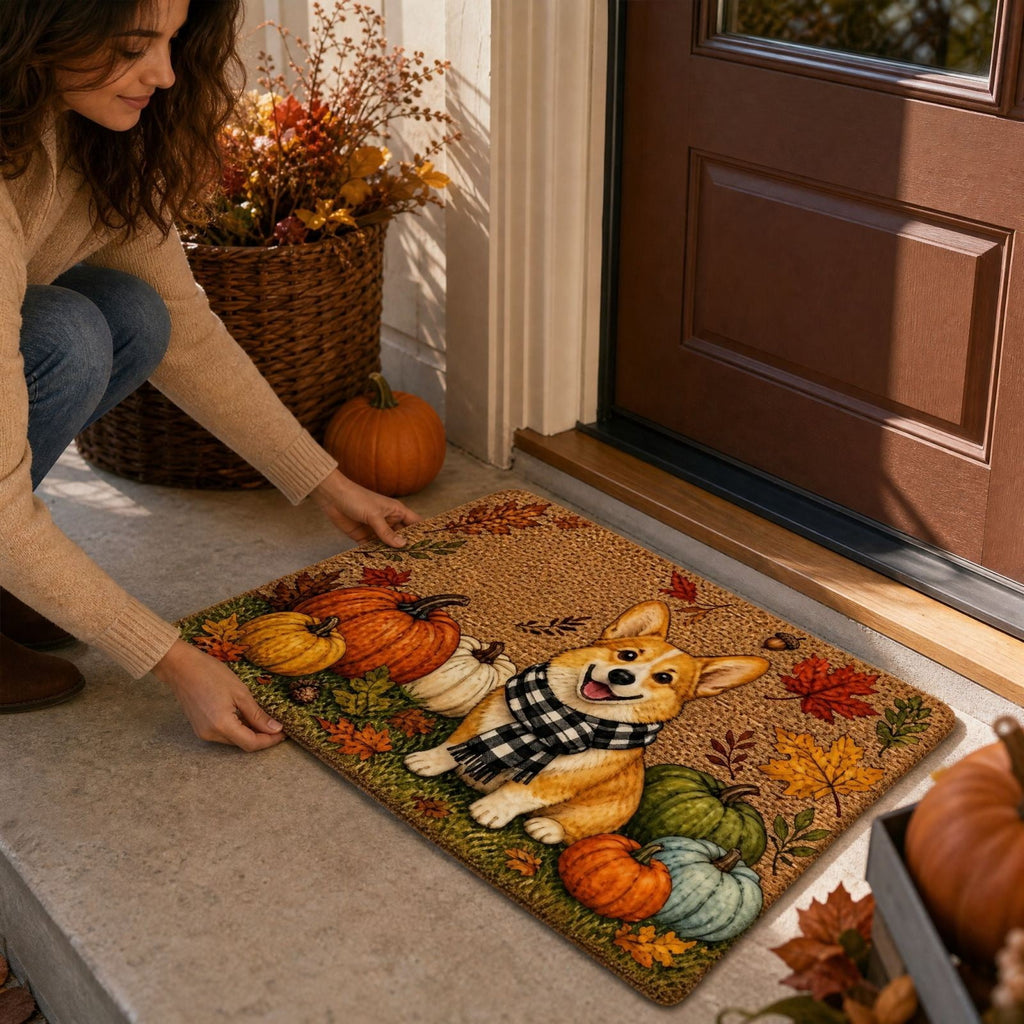 Fall Thanksgiving Welcome Doormat with Pumpkin Maple Leaf Design 15.75 x 23.62 Inch Crystal Velvet Seasonal Rug for Entryway Kitchen Home Decor