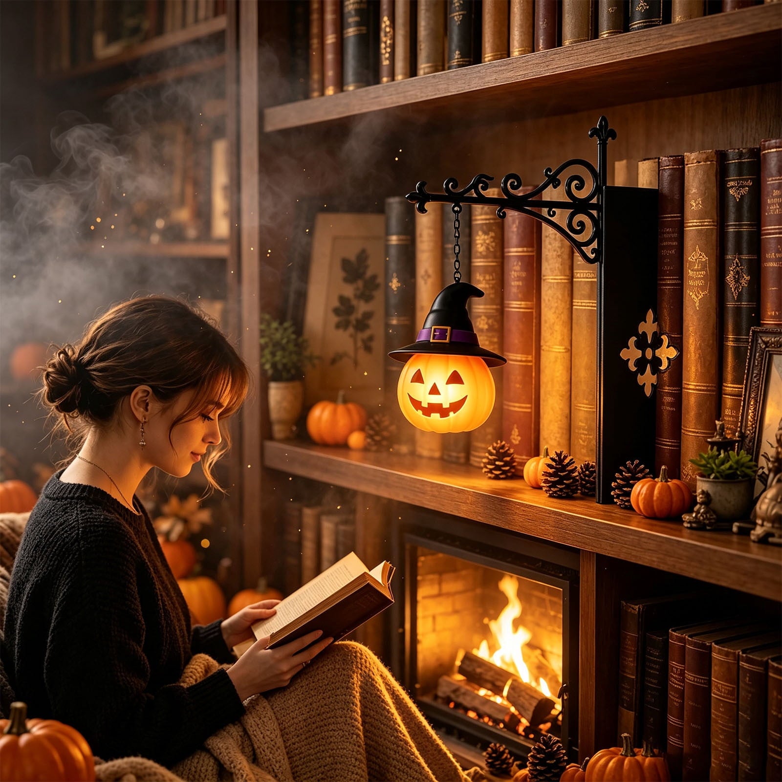Nkmbld Halloween Bookshelf Lamp, Vintage Library Lantern Decorative Bookshelf Lighting, Hanging Ghost Lantern Book Shelf Light, Halloween Decorations Indoor