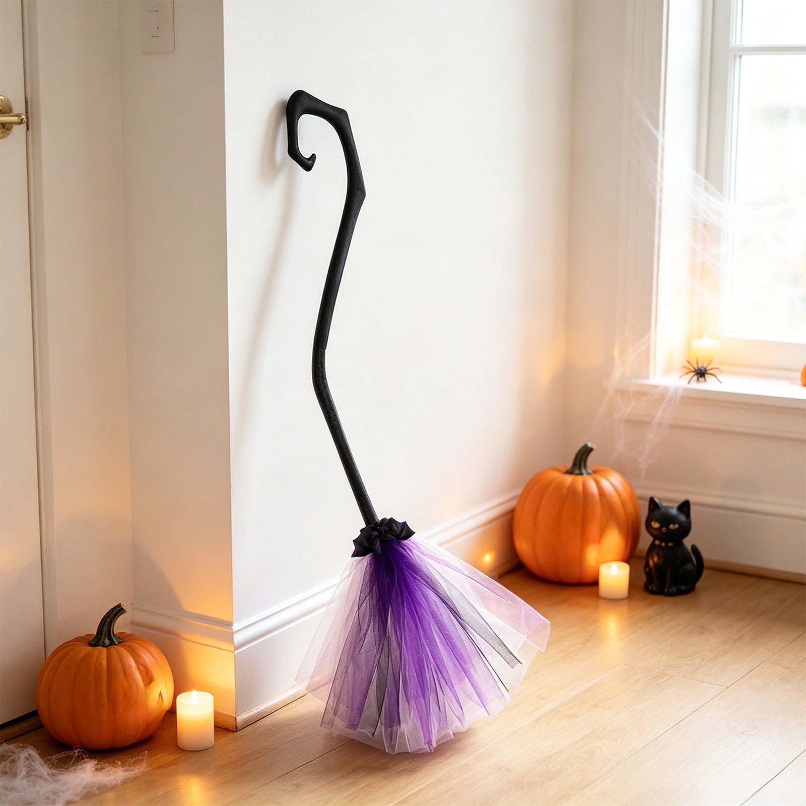 Halloween Decoration Indoor, 5.5 Ft Giant Light-Up Witches Broom, Rustic Halloween Decor for Porch, Yard, Front Door