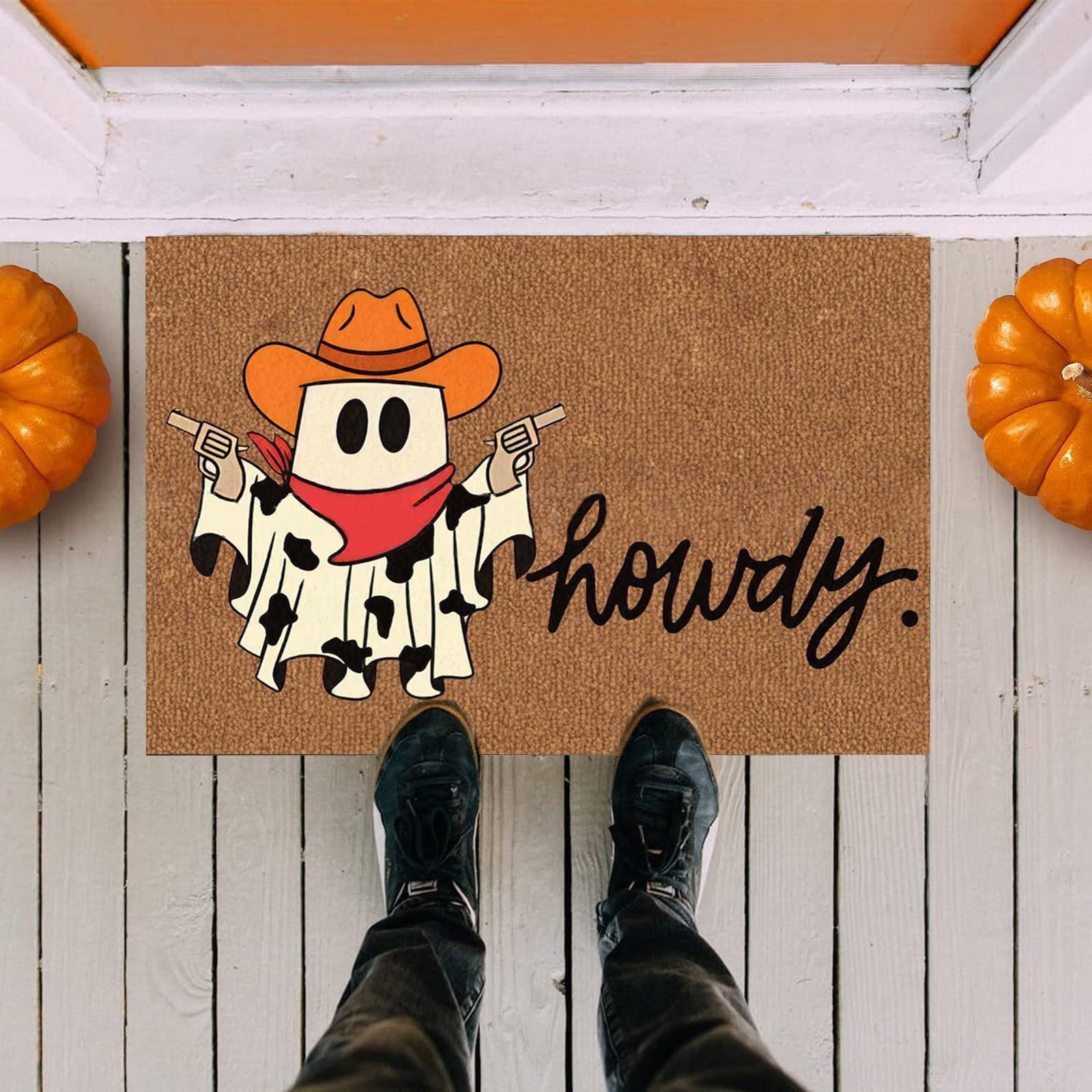 Ghost Cowboy Doormat for Halloween, Halloween Decroation Rug, Boo Doormats Washable Fall Door Mats Spooky Door Decor for Outside Patio Floor Entry Porch Garage Office