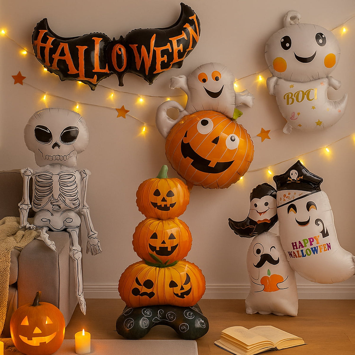 Pack of 2 Halloween Balloons, IC ICLOVER 61.8” Jumbo Skull Foil Balloons Skeleton Themed Party Decoration