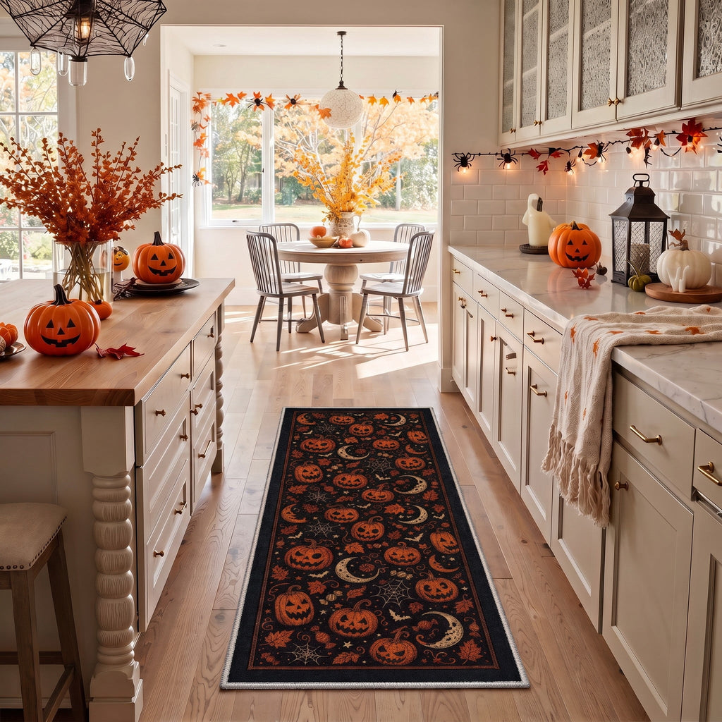 GENIMO 5'x7' Halloween Area Rug for Living Room, Washable Non Slip Soft Vintage Witch Indoor Rug for Bedroom Dining Room Home Office, Retro Sepia