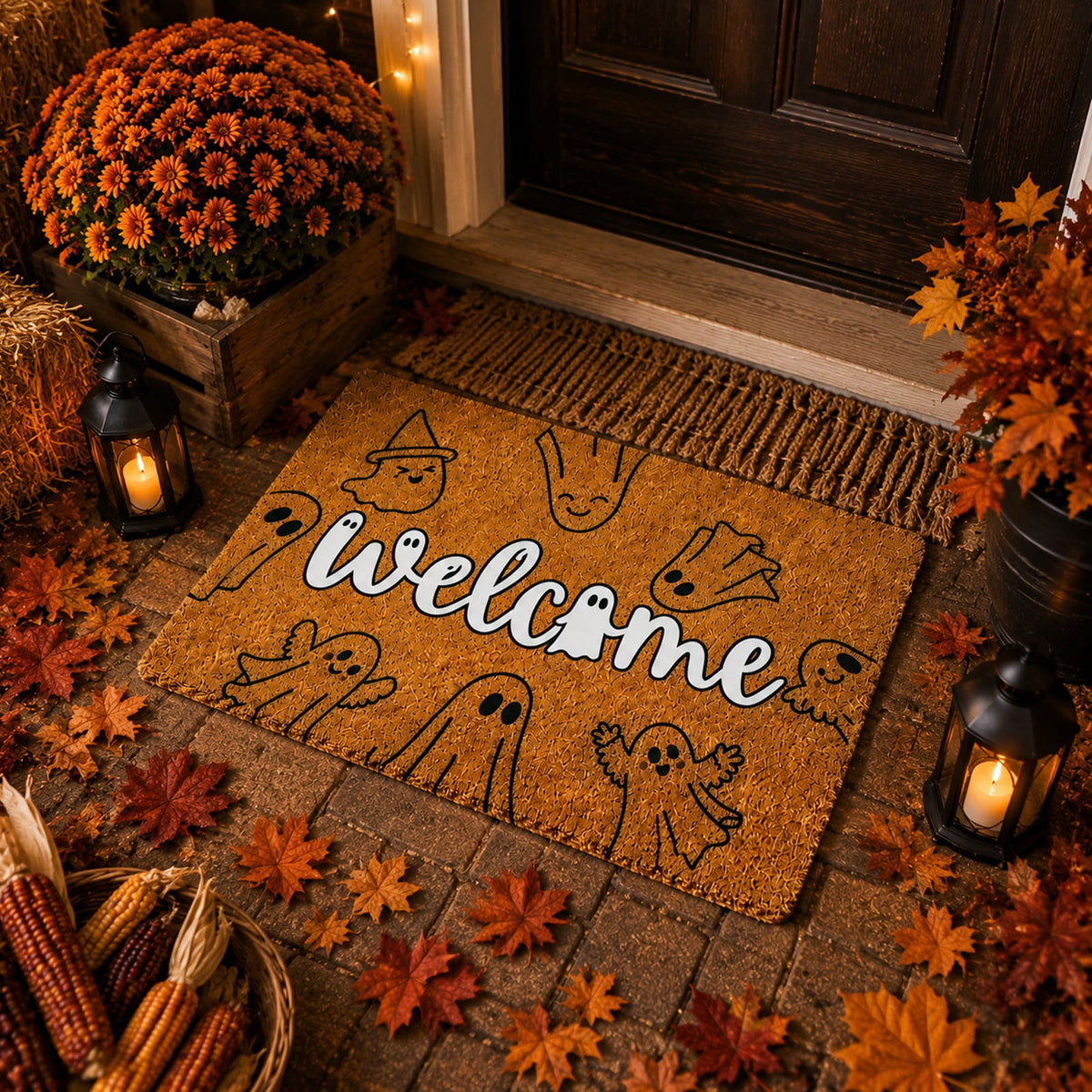 Halloween Doormat Vintage Retro Style Mat 23.6x15.7in Secure-Grip Absorbent Coir Look Entryway Rug for Front Porch Indoor Outdoor Decor by OVFUIZ