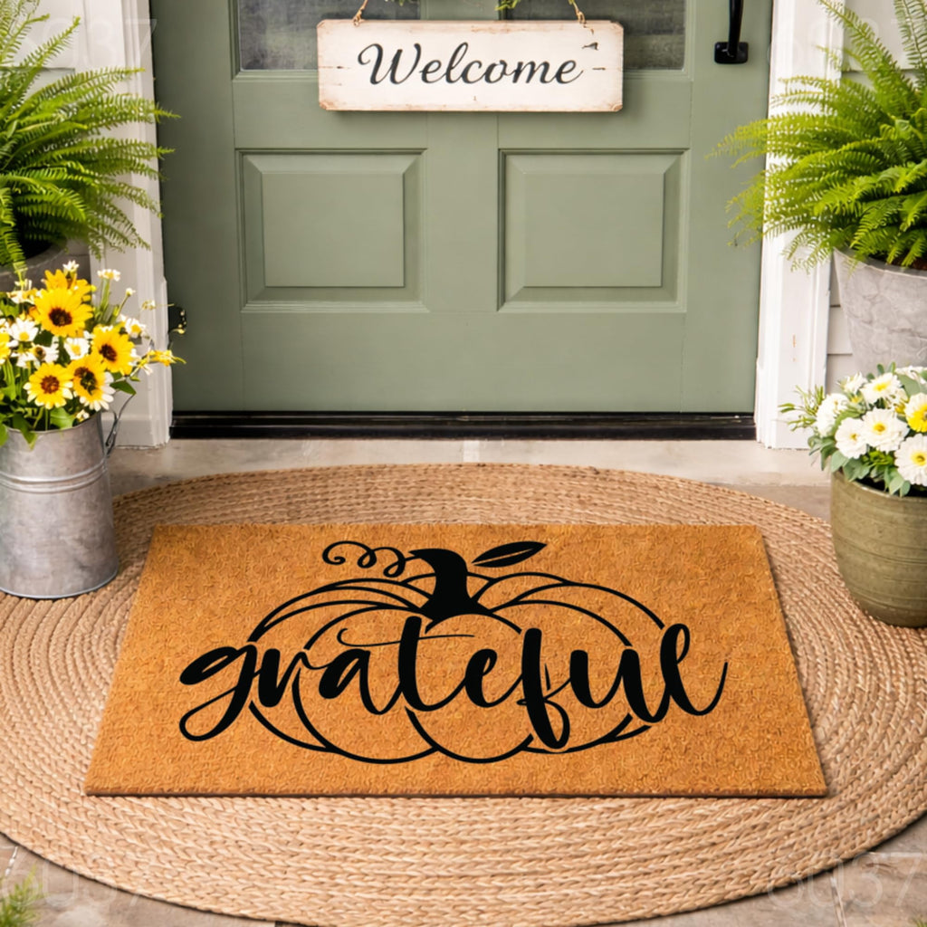 Doormat Grateful Pumpkin Halloween Doormat Welcome Mat Halloween Gift (18" x 30") #6037