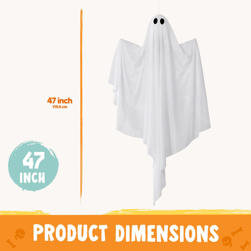 Joyfy 47inch Halloween Decorations Outdoor Hanging Ghost,Light up White Ghosts with Spooky Warm White LED Light,Halloween Outdoor Yard Porch Decorations,Haunted House Decorations