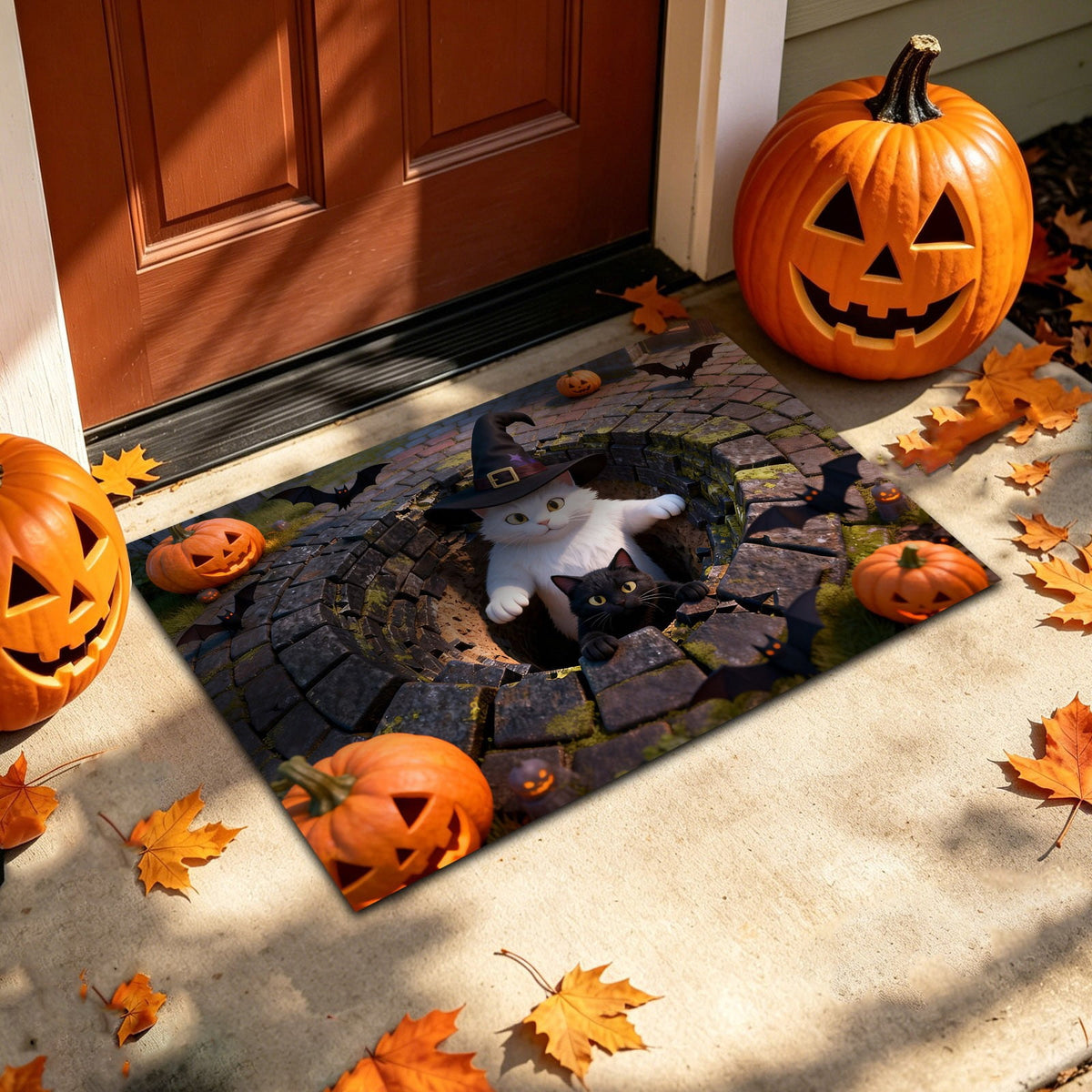 3D Optical Illusion Halloween Doormat Visual Trap Hole Design Non Velvet Entryway Rug Washable Floor Mat