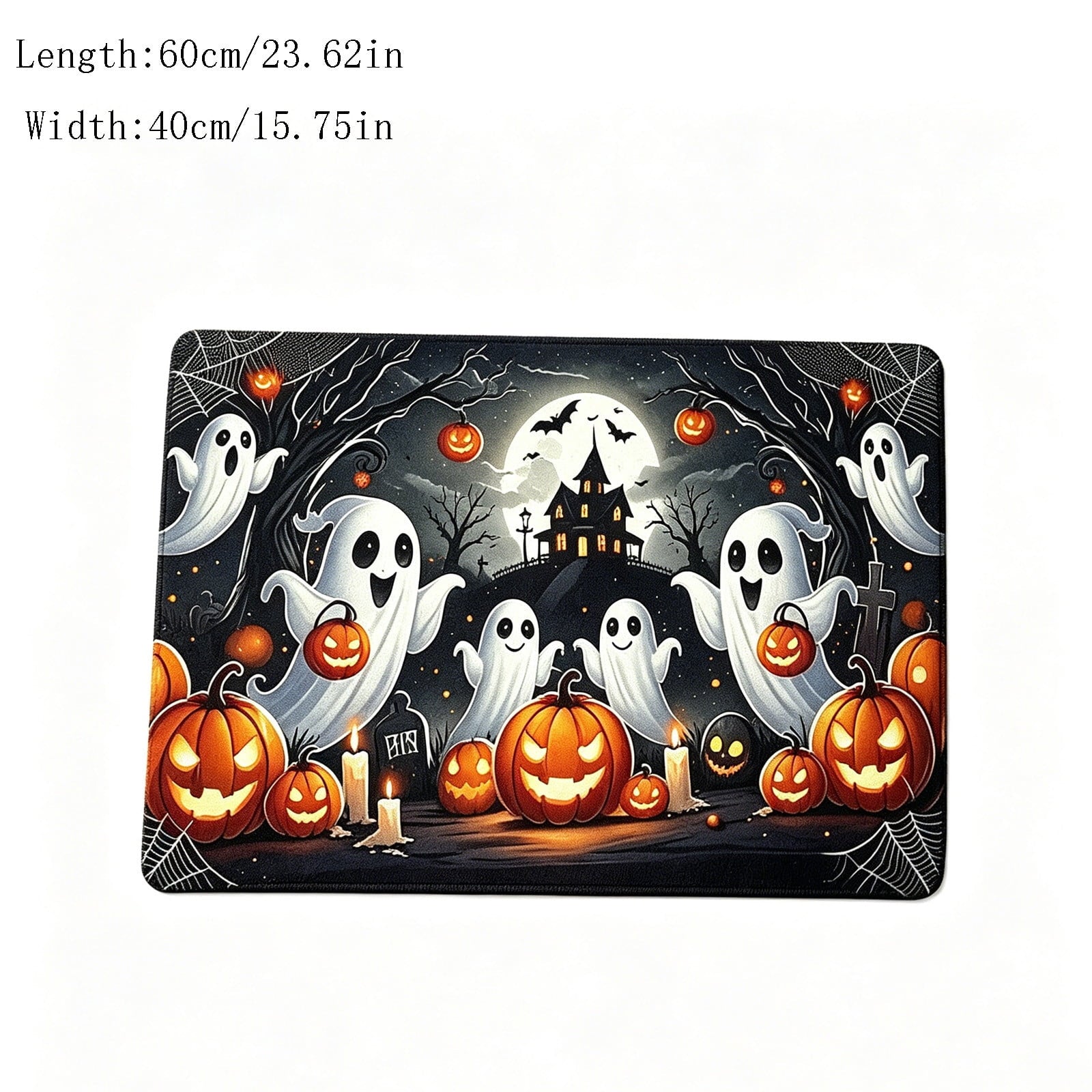 Halloween Doormat Ghost Bath Mat 23.6x15.7in Secure-Grip Absorbent Soft Faux Fur Rug for Bathroom Bedroom Living Room Decor by OVFUIZ