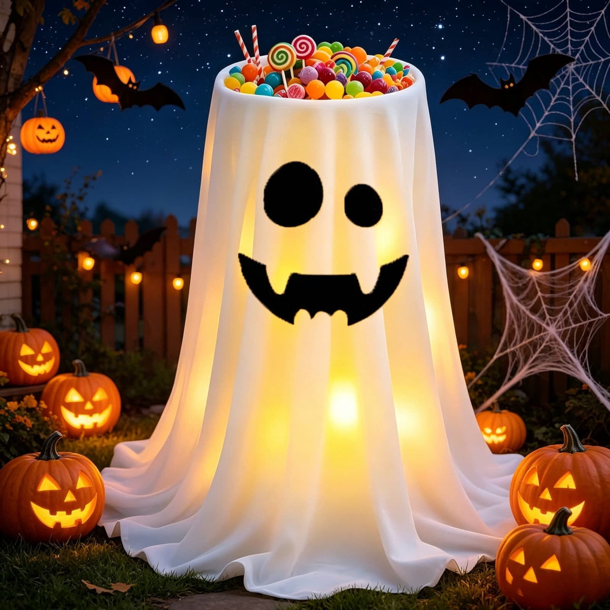 Halloween Ghost Candy Bowl With LED Lights, Remote Control Light Up Treat Holder Animated Candy Container, Color Changing Halloween Decoration for Porch Trunk Or Treat Parties Entryway Display
