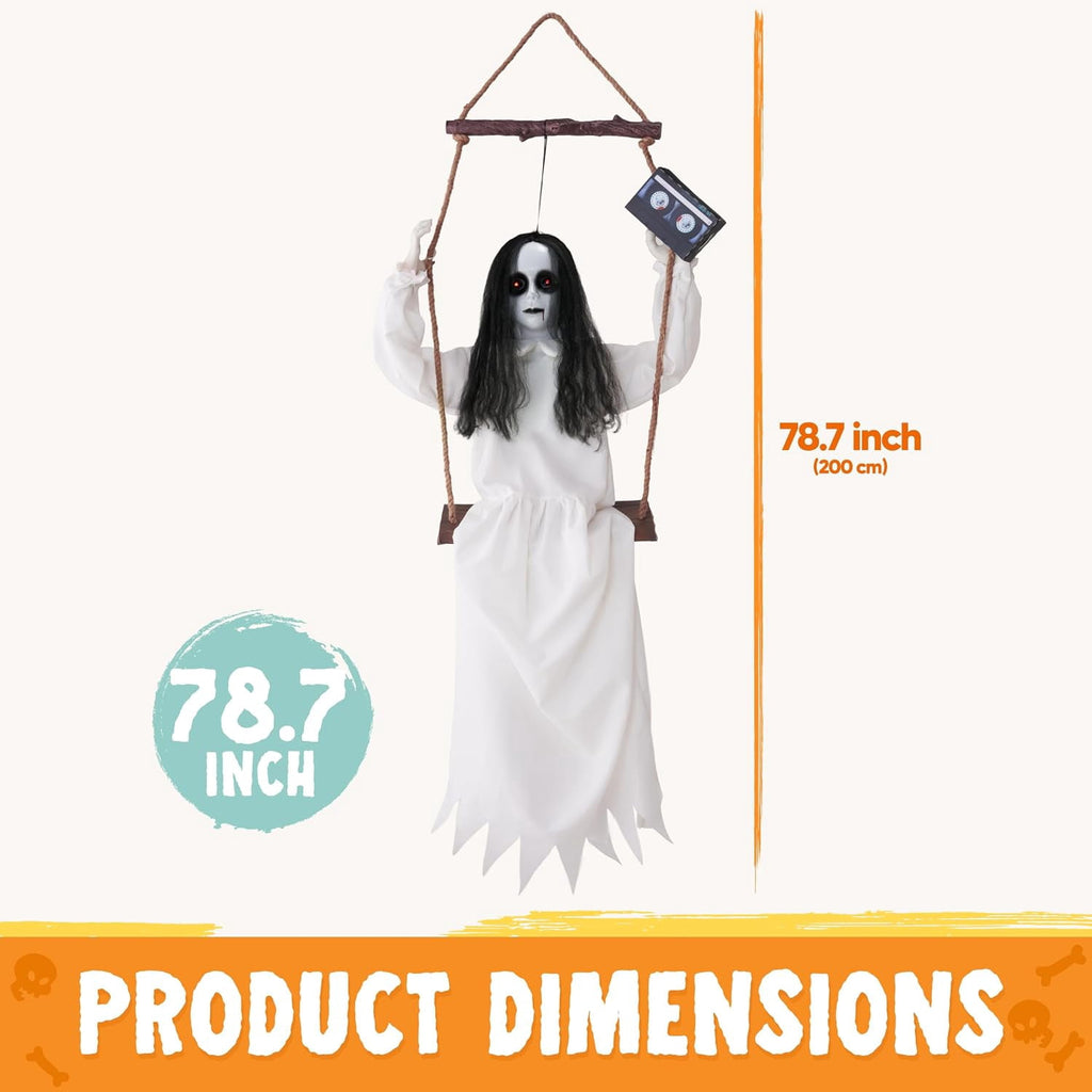 Joyfy 3 FT Halloween Hanging Swinging Skeleton,Light Up Creepy Grim Reaper with Black Hood Decorations for Halloween Hanging Decorations Indoor Outdoor Yard Home Decorations