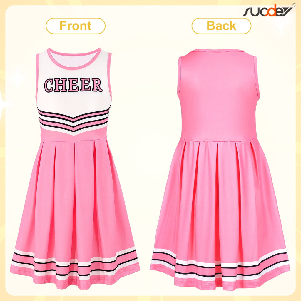 SUOSDEY Girls Cheerleader Costume Outfit Set,Kids Sleeveless Cheerleading Uniform for Party Birthday Halloween