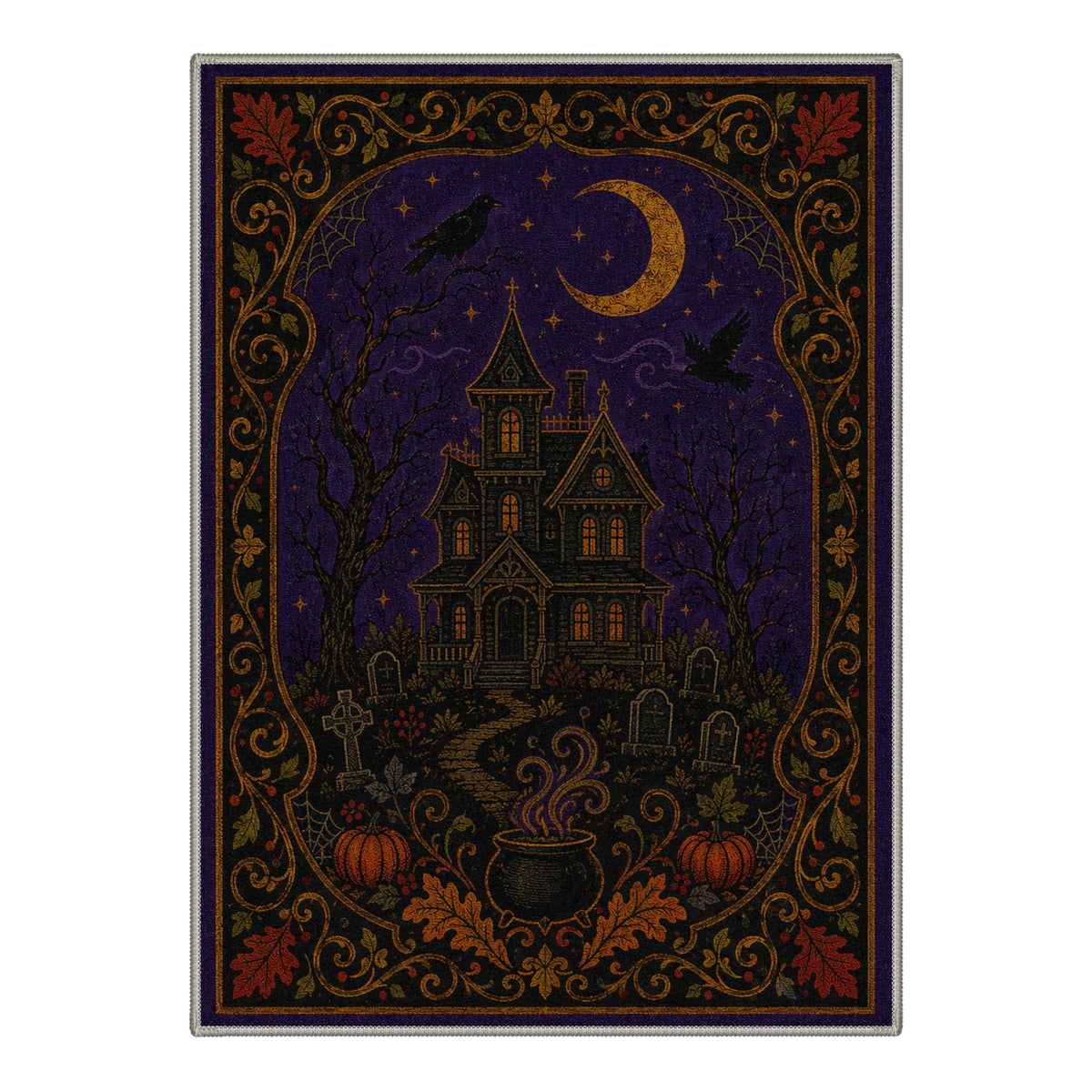 GENIMO 2'x7' Halloween Runner Rug, Washable Non Slip Soft Vintage Witch Indoor Outdoor Hallway Runner for Porch Patio Kitchen Entryway, Vintage Black