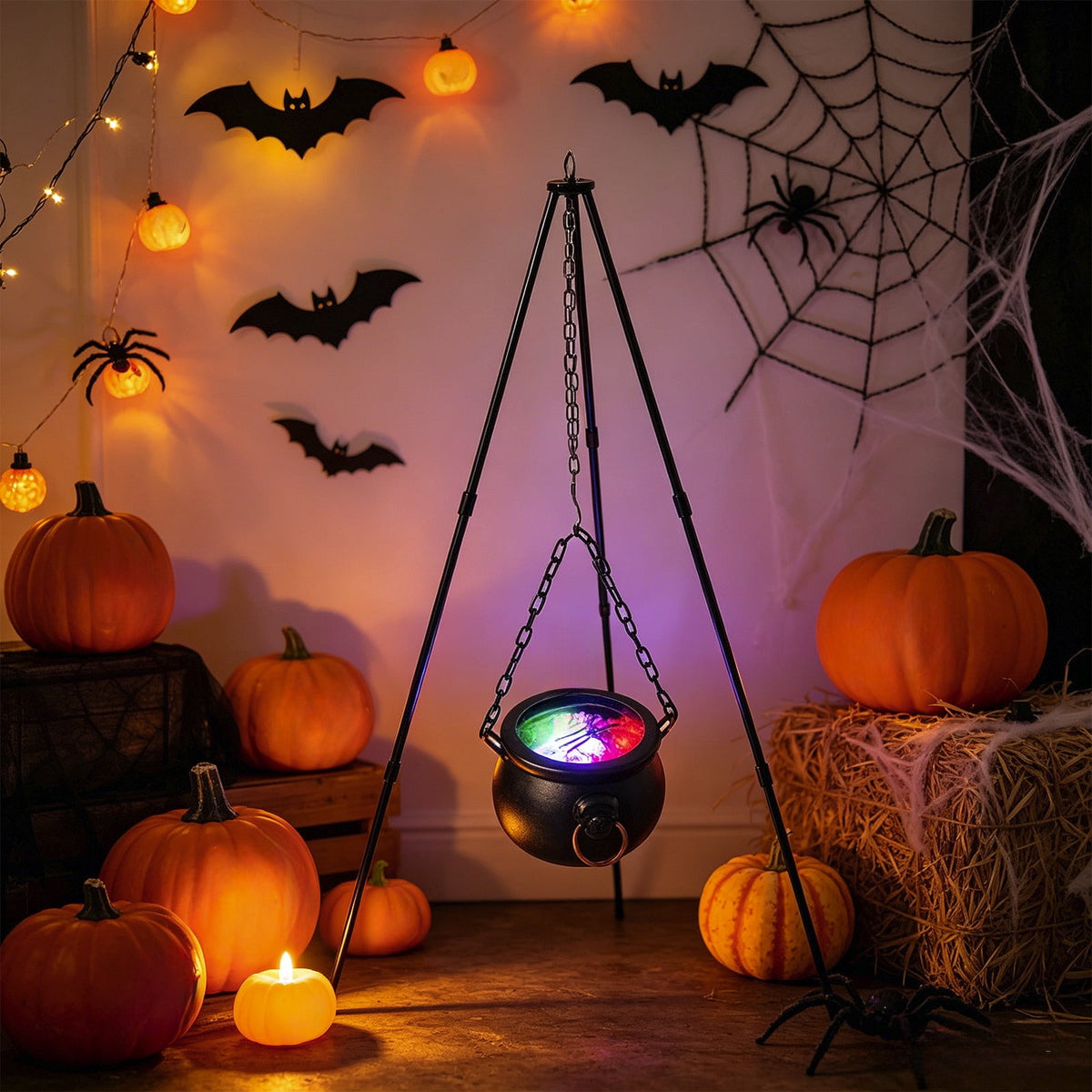 Muecwrye Halloween Decorations Outdoor, Halloween Clearance! Halloween Witches Cauldron on Tripod with Lights, DIY Bubbling Cauldron Set Decor for Home Porch Outside, Halloween Party Supplies