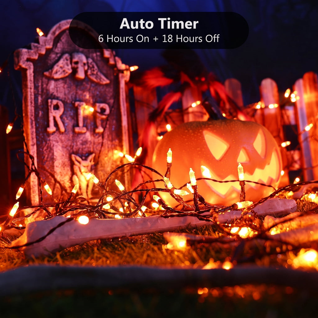 TETOU Halloween Lights, 33ft 100 LED Battery Halloween Lights, 8 Modes String Lights with Timer, Indoor Outdoor Waterproof mini Lights String for Halloween Bedroom Patio Decor - Orange & Purple