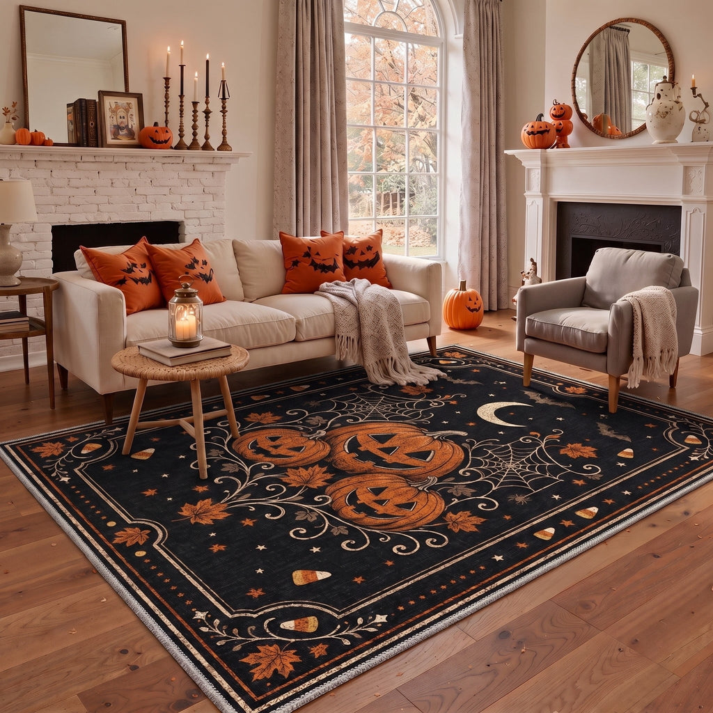 GENIMO 2'x3' Halloween Doormat, Washable Non Slip Soft Vintage Witch Outdoor Door Mat for Front Door Covered Porch Patio Entryway, Burnt Amber