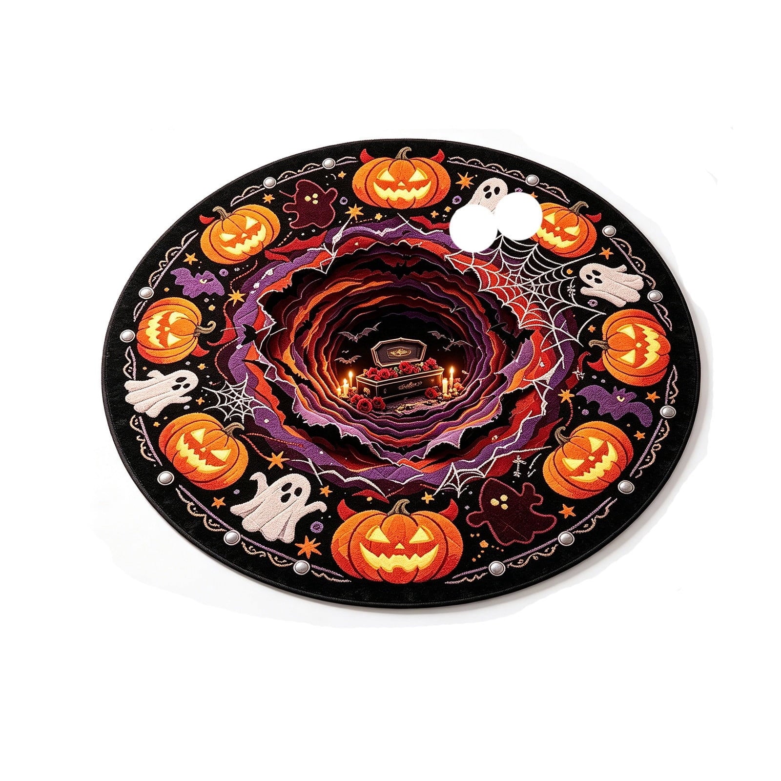 Halloween Round Rug Optical Ghost Pumpkin Mat 15.75in Diameter Polyester Skidproof & Soft for Entryway Bedroom Party by MPOISVA