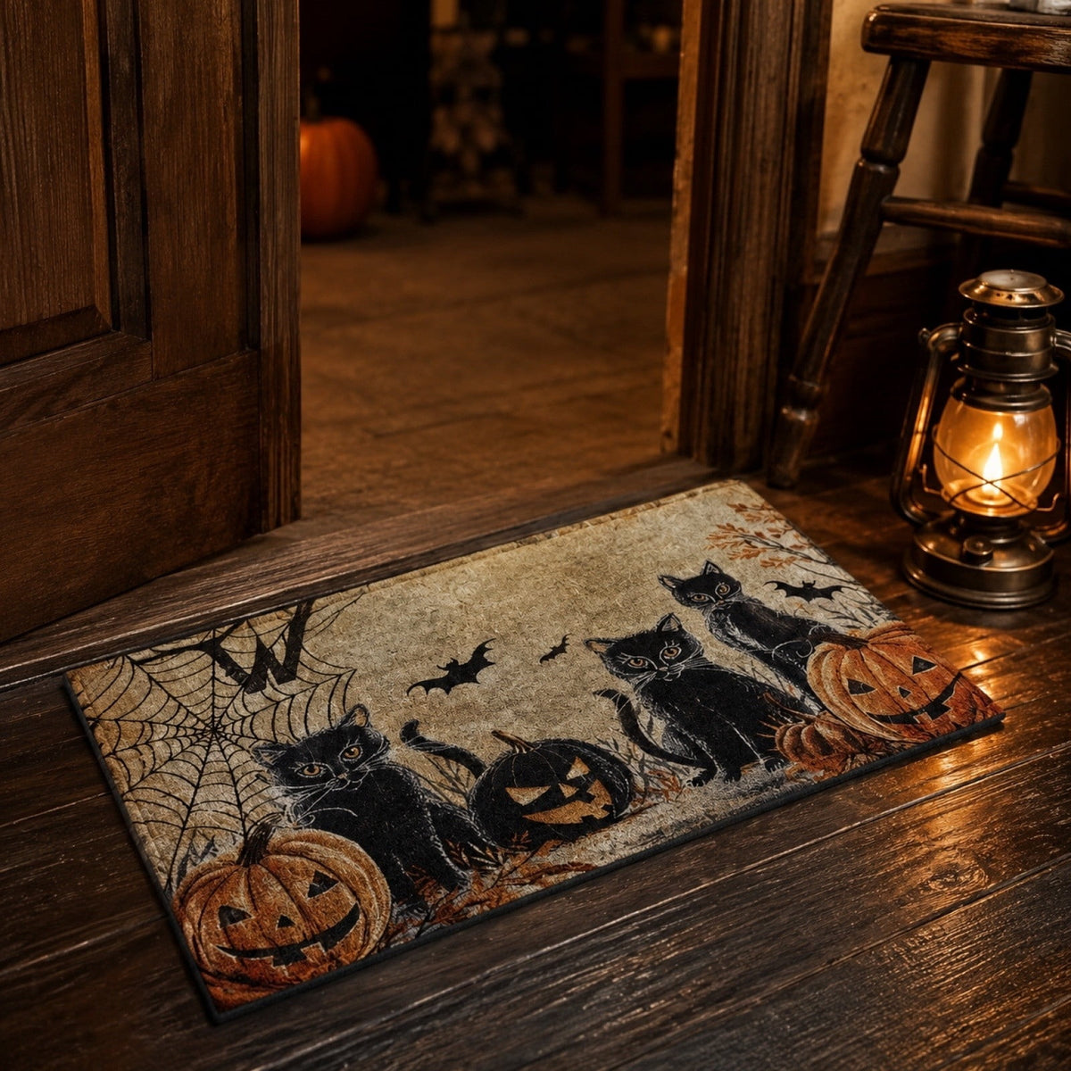 OutmaxHome Halloween Theme Cute Ghost Print Doormat, 15.8x23.6 Inch Non-Slip Absorbent Mat, Easy to Clean, for Front Door, Porch, Farmhouse
