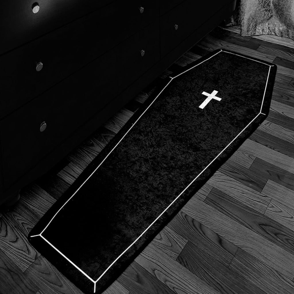 Coffin Shaped Gothic Rug Halloween Themed Floor Mat Non- Decorative Carpet for Indoor Home Party