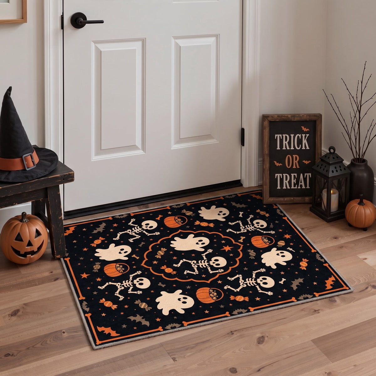 GENIMO 2'x7' Halloween Runner Rug, Washable Non Slip Soft Vintage Witch Indoor Outdoor Hallway Runner for Porch Patio Kitchen Entryway, Retro Sepia