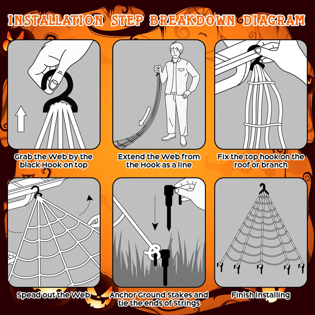 Scidweet Halloween Decorations Outdoor, 500 LED Halloween Giant Spider Web Lights for Garden Yard Porch Home Decor, Purple White