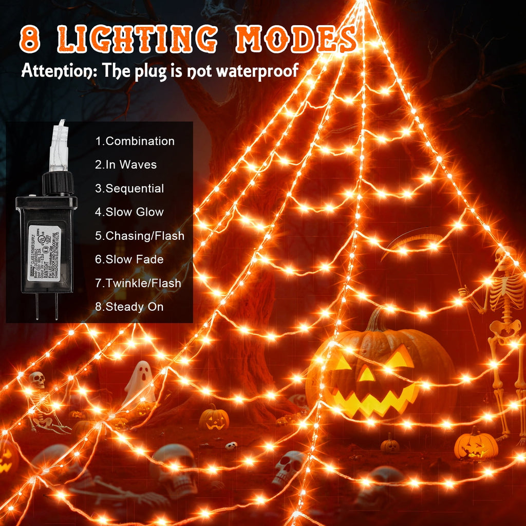 Scidweet Halloween Decorations Outdoor, 500 LED Halloween Giant Spider Web Lights for Garden Yard Porch Home Decor, Purple White