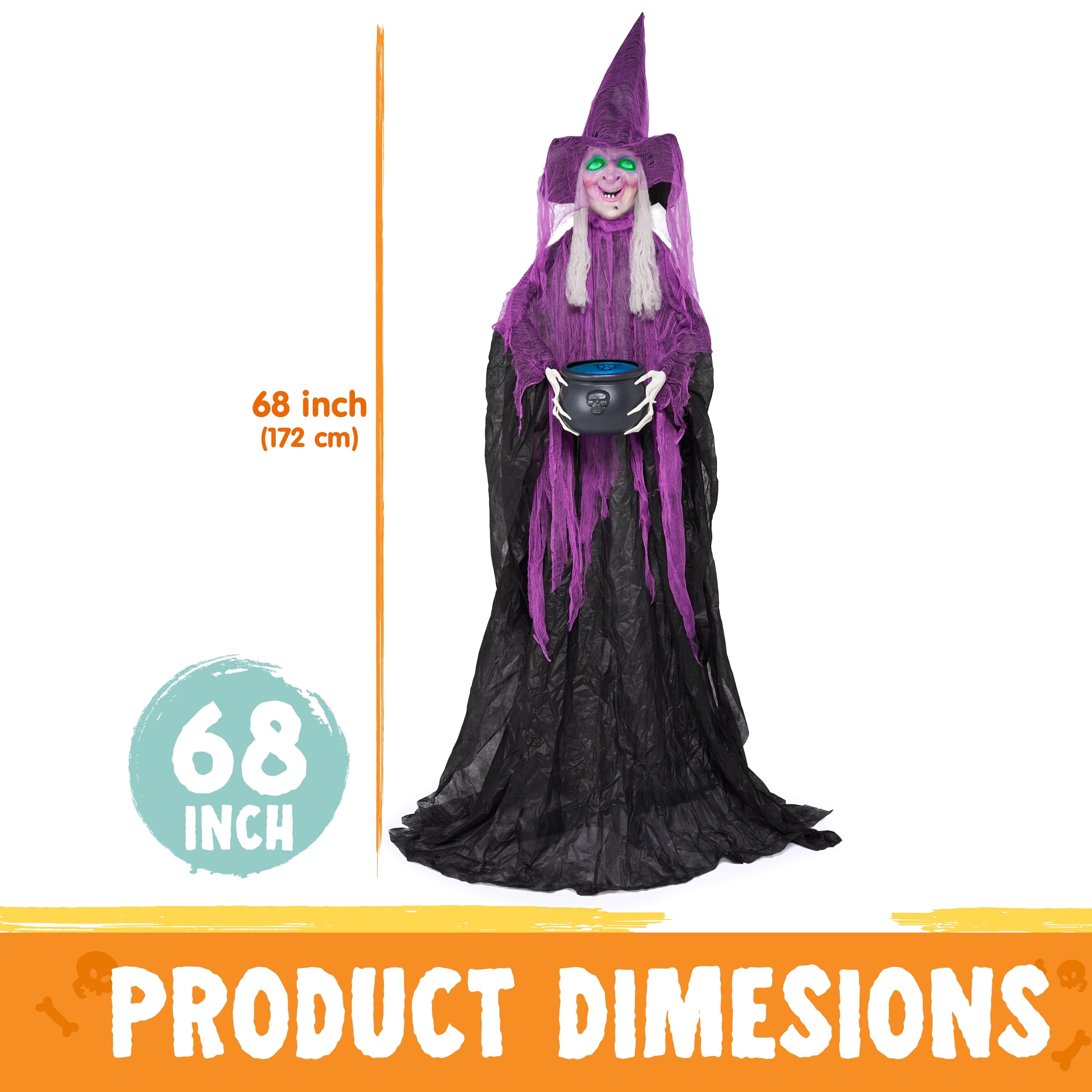 Joyfy 62"Halloween Standing Hunchback Witch with Light, Animatronics Large Halloween Decorations Outdoor, Radar Motion Activated with Creepy Sound & Eyes and Moving Head for Yard Garden Haunted Hous