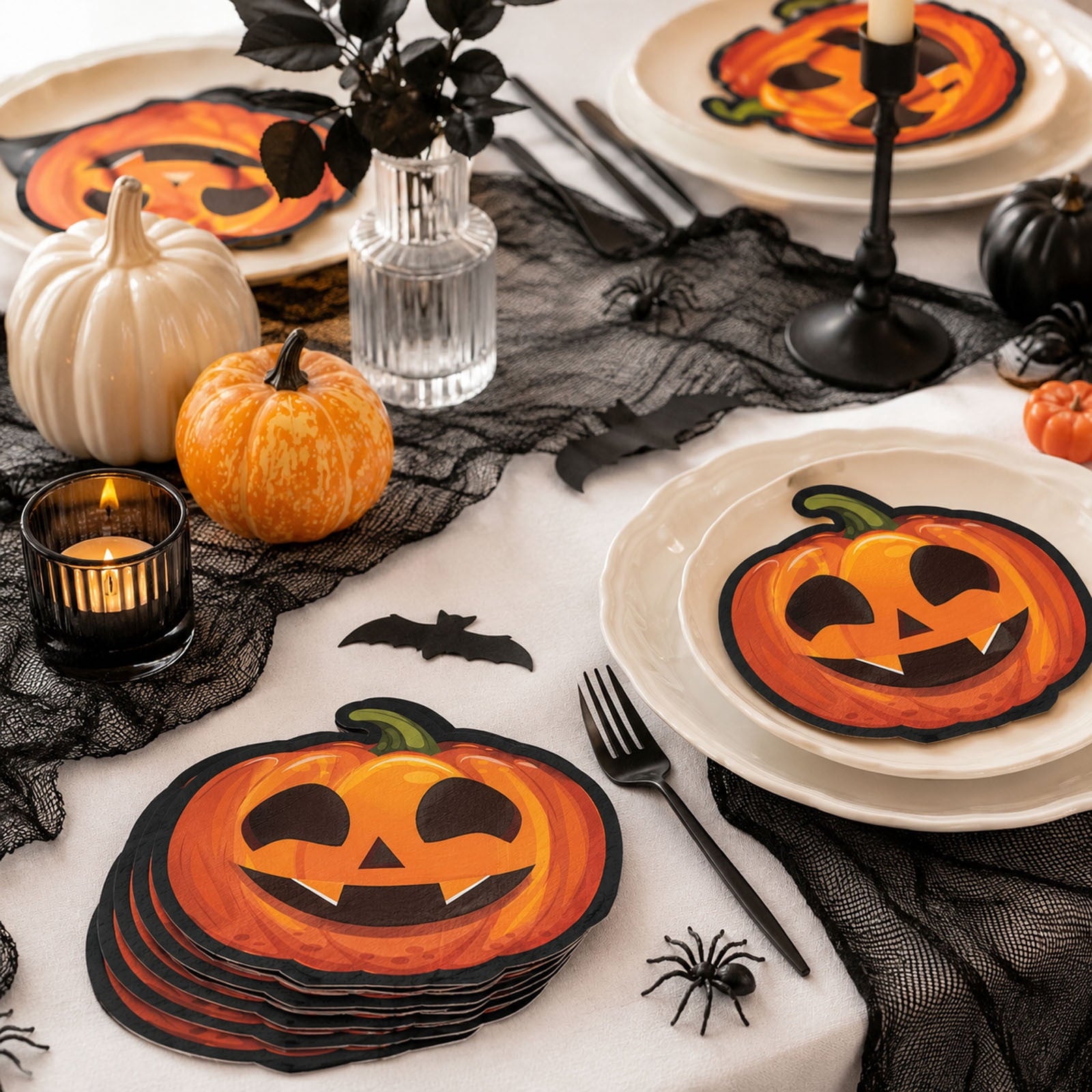 JHyouerji 20 Pack Halloween Pumpkin Disposable Paper Napkins Purple Absorbent Cocktail Dessert Napkin Holiday Party Table Disposable Decor Thanksgiving Party Supplies