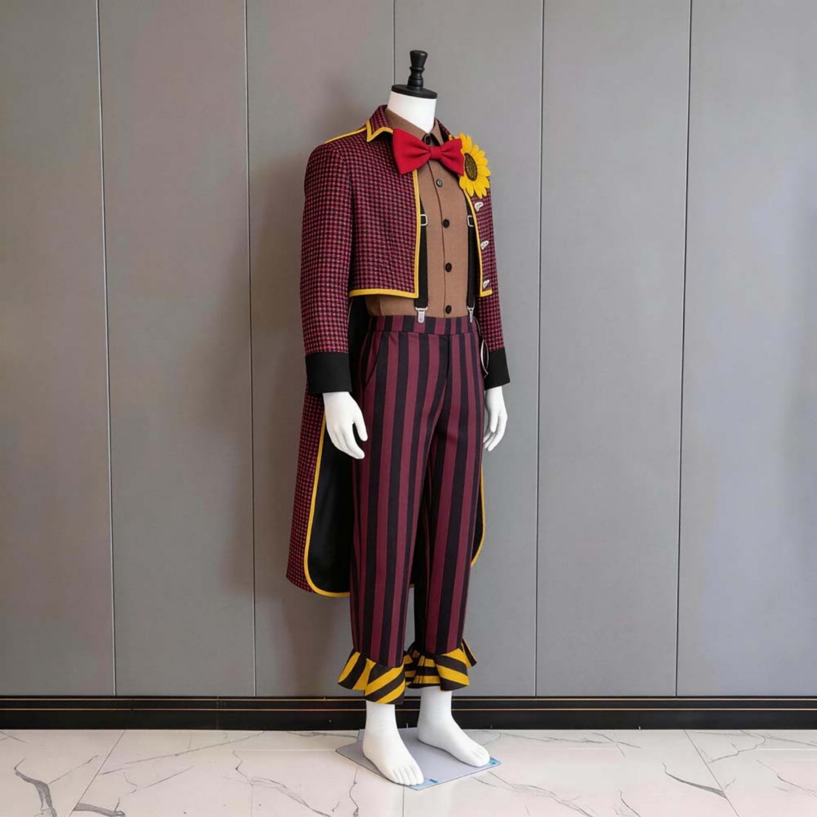 Men Halloween Circus Clown Costume Set Checked Jacket Striped Pants Vintage Jester Carnival Performer Cosplay Outfit