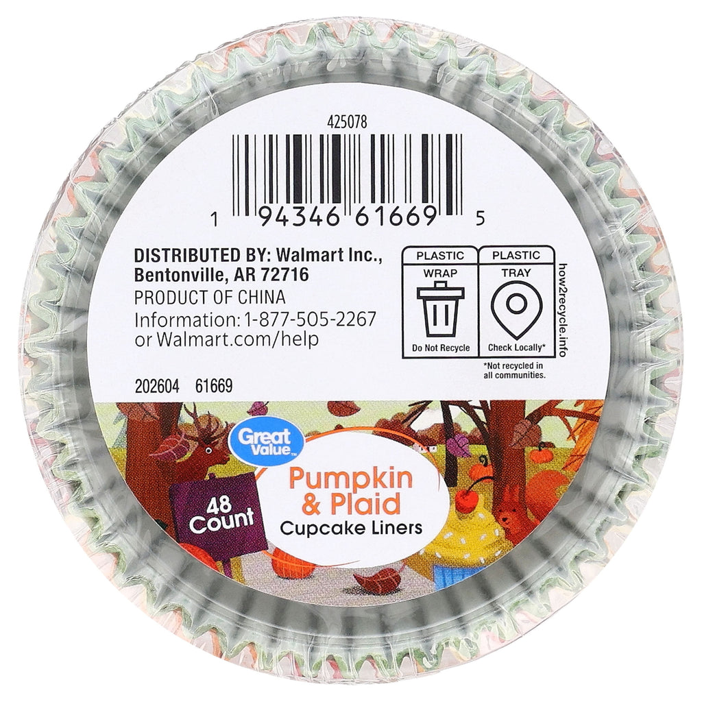 Great Value Pumpkin and Plaid Cupcake Liners, 48 Count