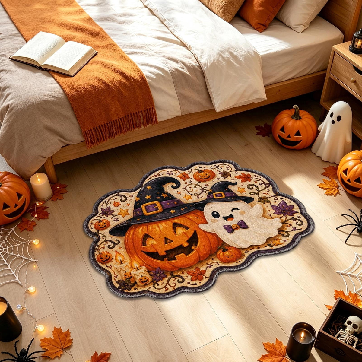 Halloween Doormat Ghost Bath Mat 23.6x15.7in Secure-Grip Absorbent Soft Faux Fur Rug for Bathroom Bedroom Living Room Decor by OVFUIZ