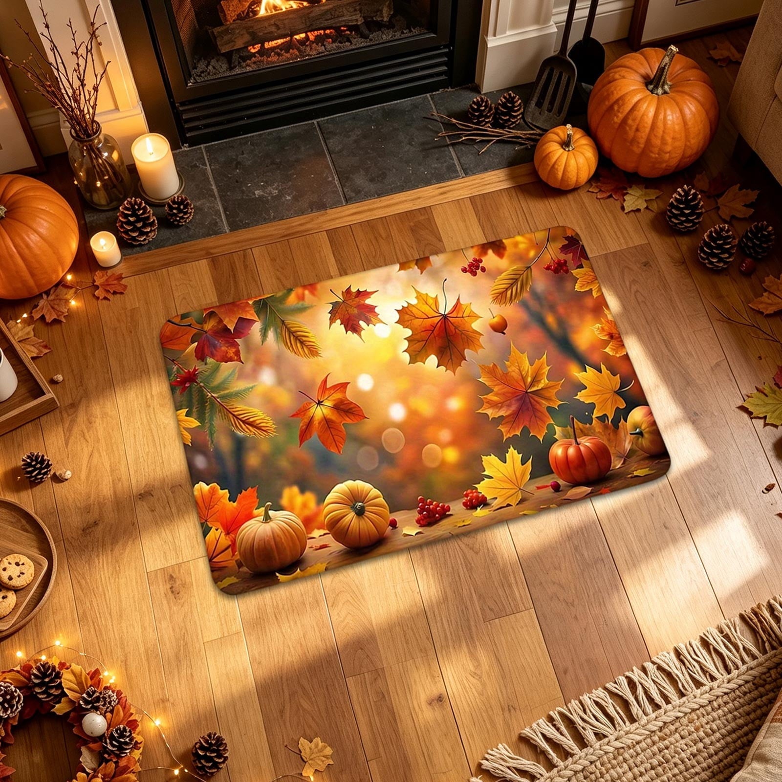 Autumn Door Mat for Entryway, 16x24 Inch, Fall-Themed Floor Doormat for Home Decor, Non-Slip Rug Mat for Living Room, Kitchen, Bedroom, Gifts for Fall Lovers (E)