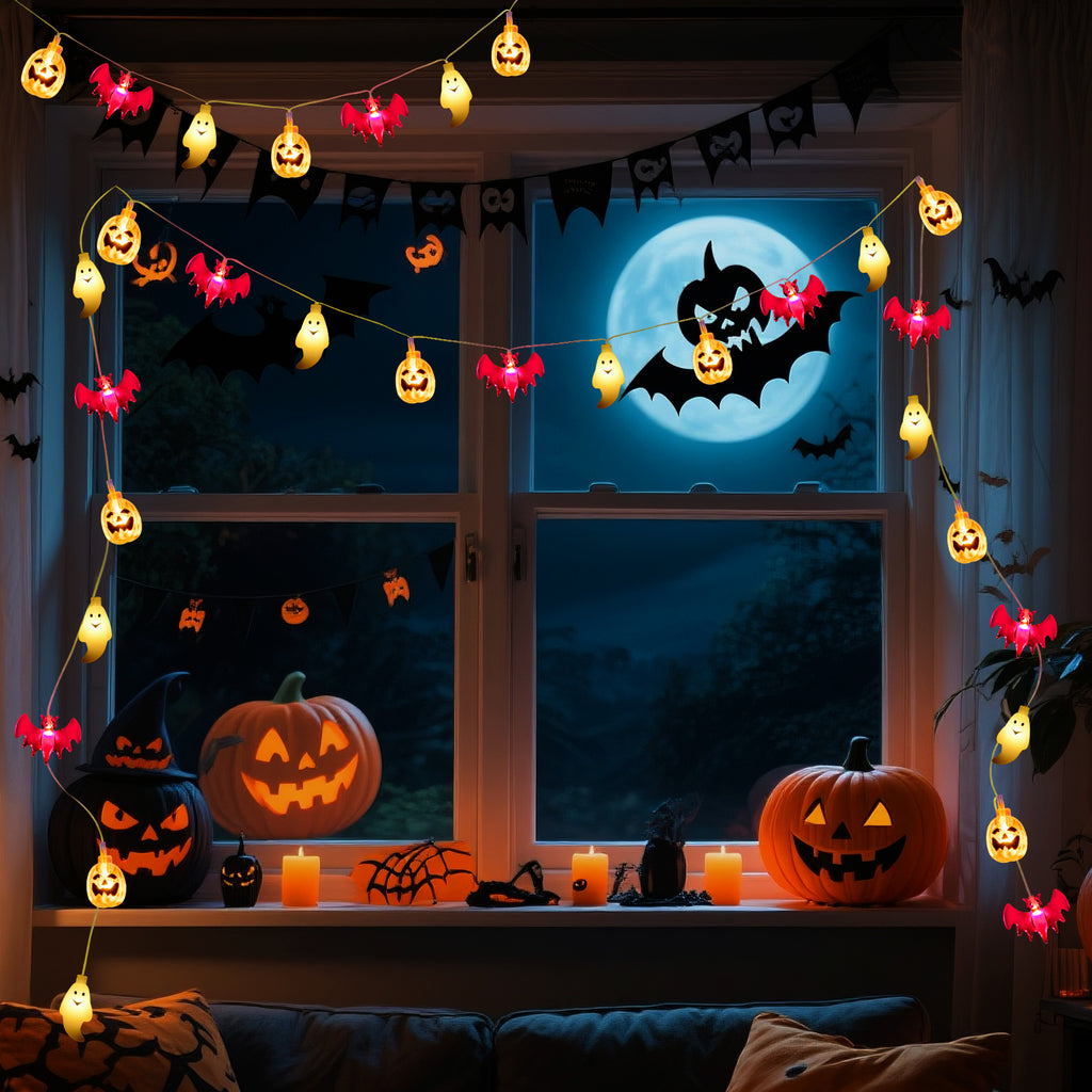 Qoosea Halloween Pumpkin String Lights, 20 LED 10.5ft 8 Modes Waterproof Orange Halloween Decorations Outdoor Indoor Bedroom Camper Party Decor