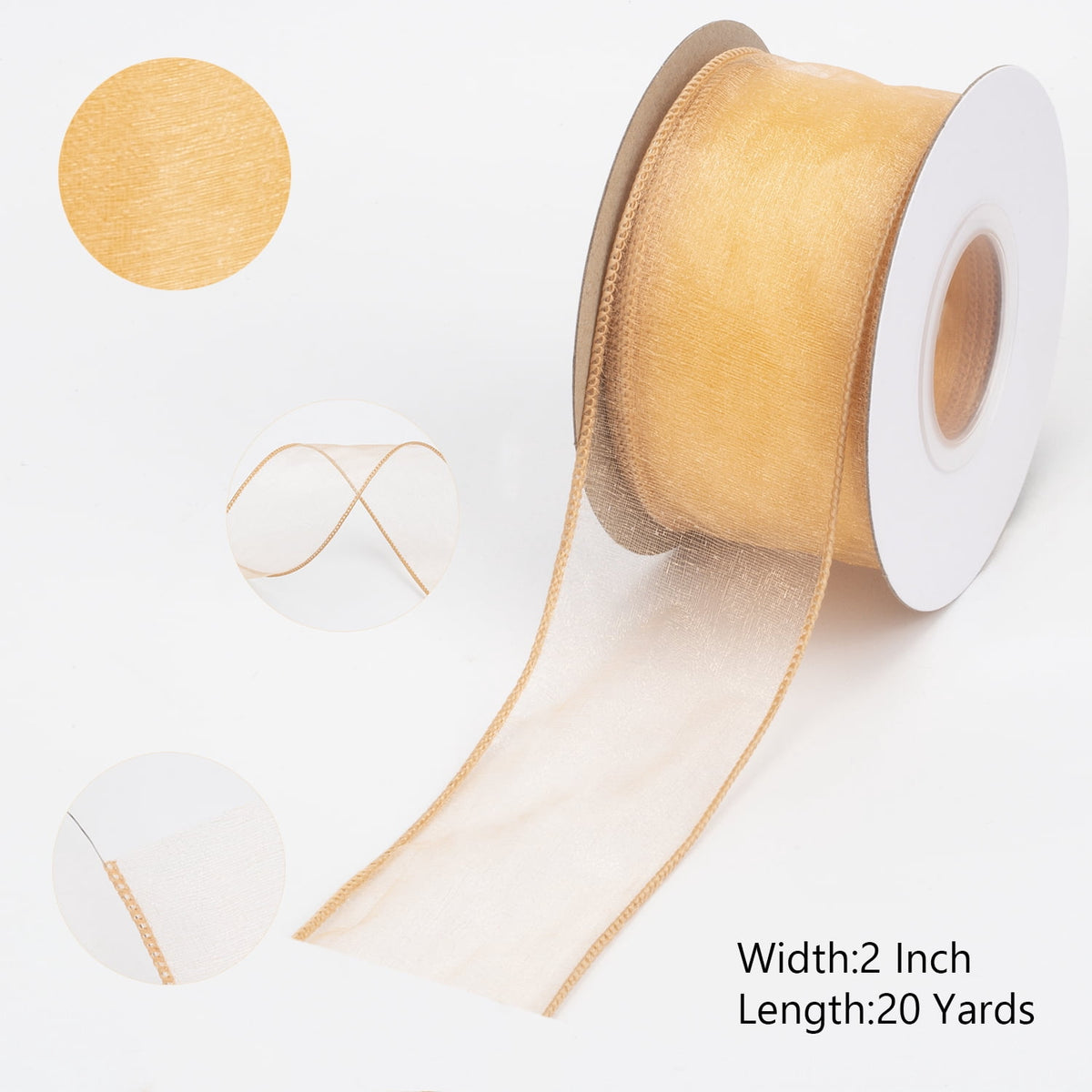 Joycrosso 1.5 Inch White Wired Organza Ribbon - 20 Yards Sheer Decorative Ribbon for Gift Wrapping, Wedding Decor, Christmas Tree, Crafts & DIY Projects