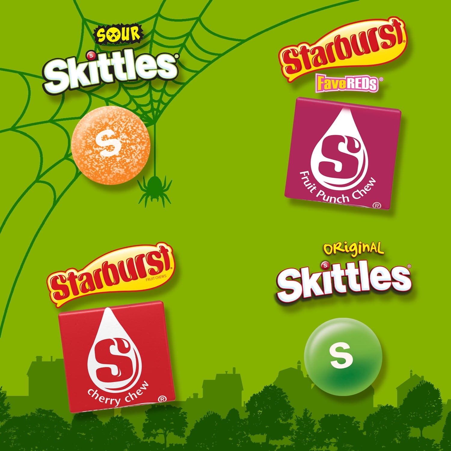 Skittles, Skittles Sours, Starburst, and Starburst FaveREDS Halloween Candy - 50 Ct Bulk Bag