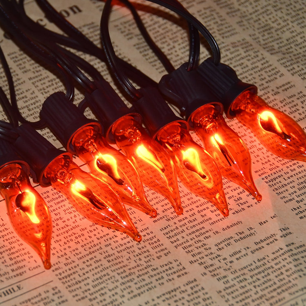 12.8Ft Christmas Lights Flickering Flame String Lights with 12 Pack Clear C7 Flame Light Bulbs（2 Spare）, Great for Indoor Outdoor Home Patio Party Christmas Decorations Lights, 1W, E12 Base