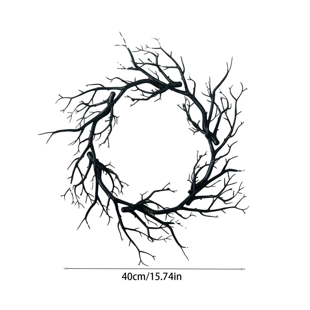 WWC Halloween Wreath, 18 inch Black Bats and Bare Branch Wreath, Gothic Halloween Decor Twig Wreath for Halloween Party Front Door Porch and Fireplace