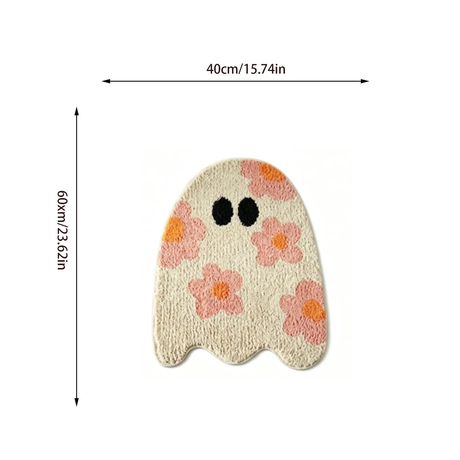 Pinks Ghost Doormat with Floral Patterns Irregular Halloween Cute Rug Non Slipes for Front Porch Indoor Outdoor