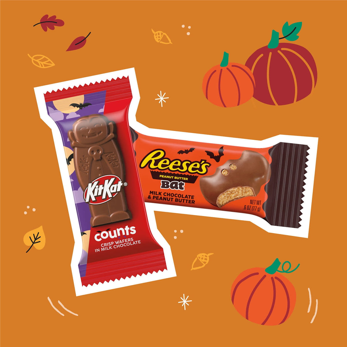Kit Kat and Reese's Assorted Milk Chocolate, Halloween Candy Bag, 18.44 oz (30 Pieces)