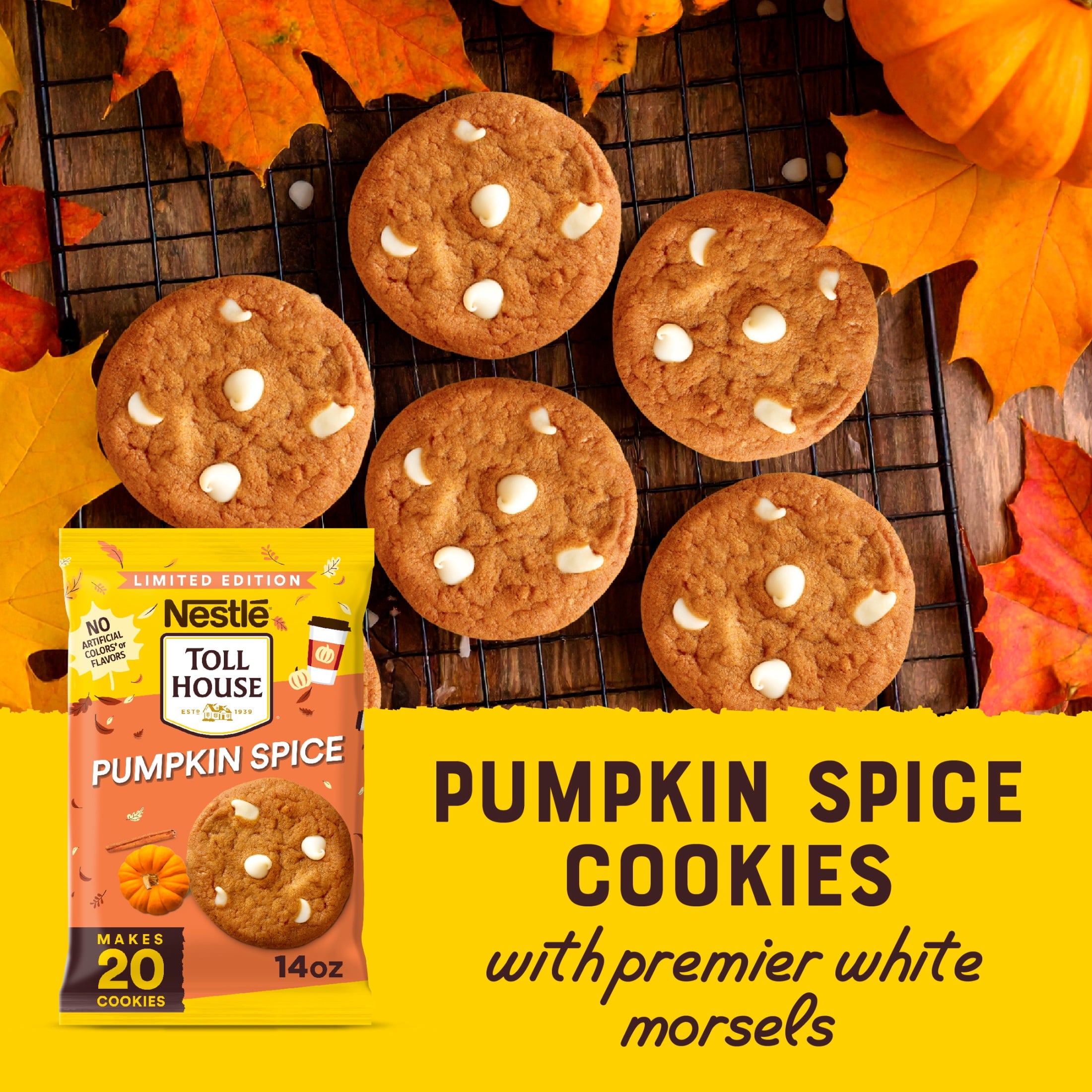 Nestlé Toll House Pumpkin Spice Ready to Bake Refrigerated Cookie Dough, 14 oz, No Artificial Colors