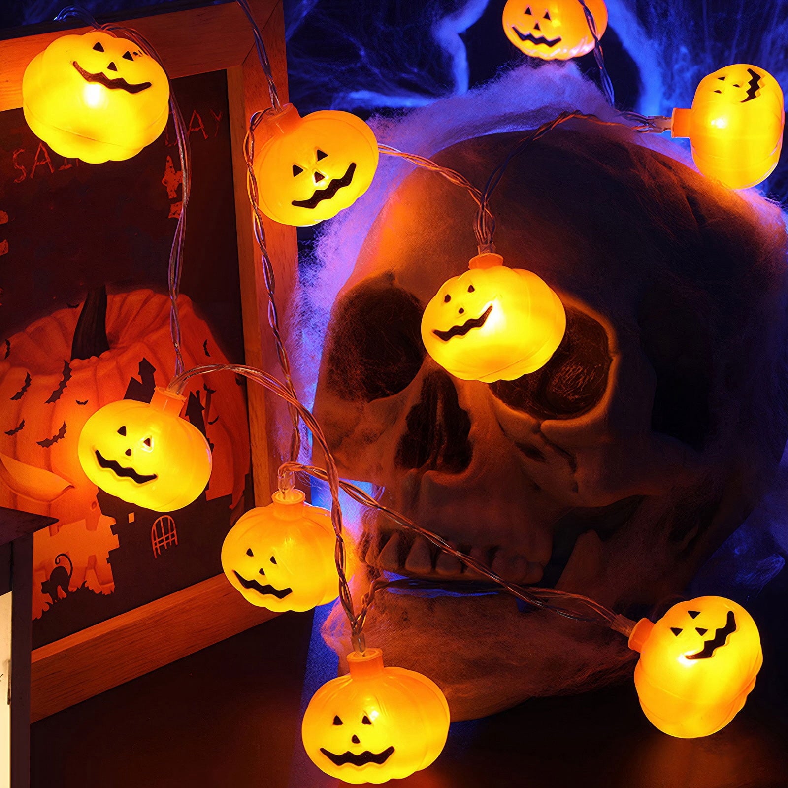 Qoosea Halloween Pumpkin String Lights, 20FT 40 LED 8 Mode Waterproof Pumpkin String Lights for Outside Decor Camper Party Indoor Bedroom Decorations