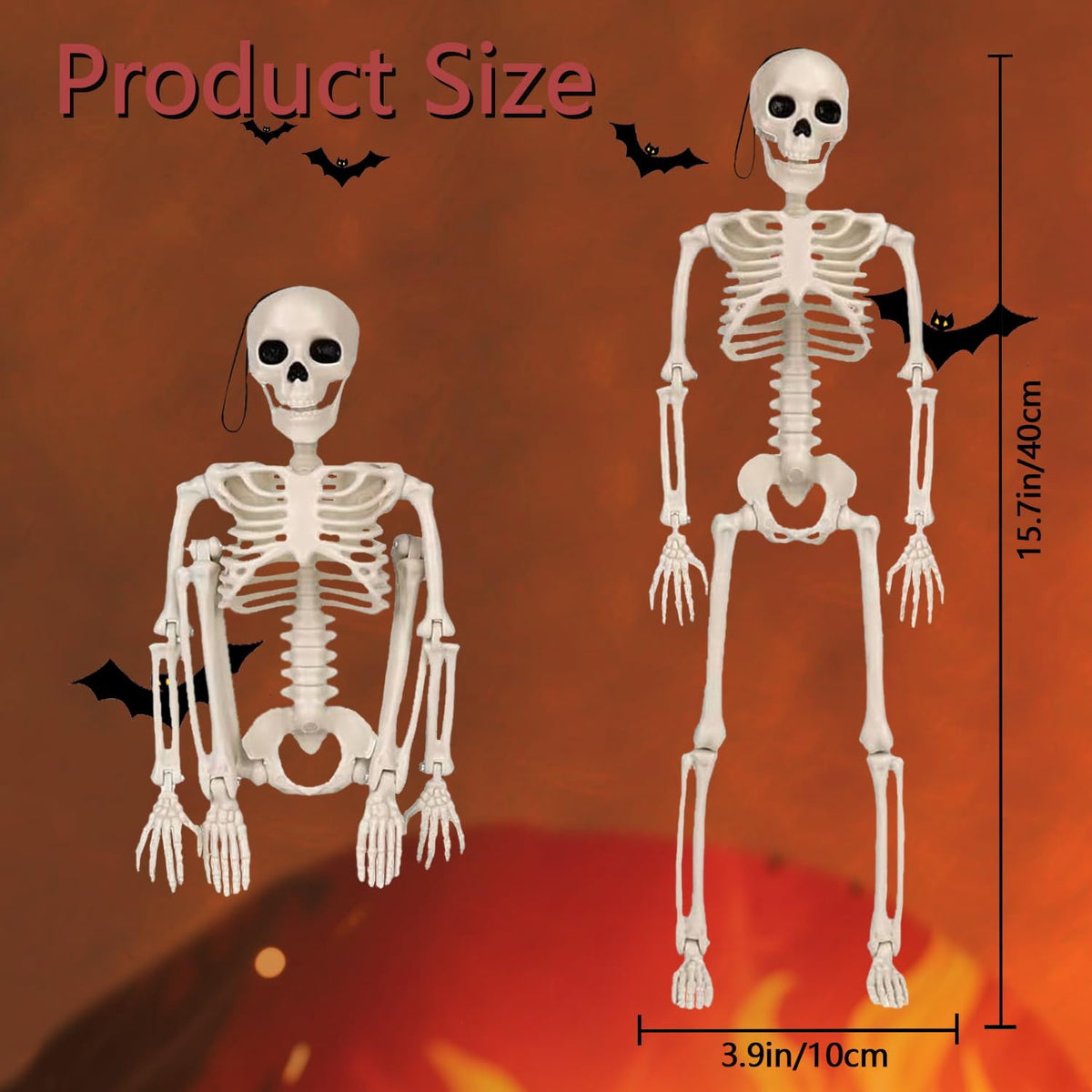 TETOU 2 Packs Halloween Skeletons, 14.9" Halloween Full Body Skeleton with Posable Joints for Haunted House Graveyard Props Decor