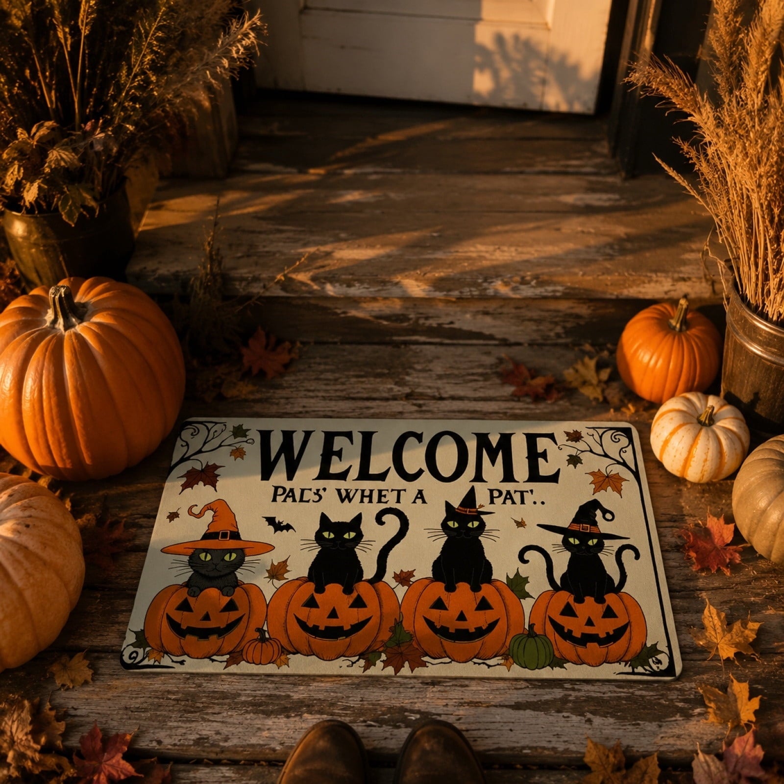 OutmaxHome Halloween Theme Cute Ghost Print Doormat, 15.8x23.6 Inch Non-Slip Absorbent Mat, Easy to Clean, for Front Door, Porch, Farmhouse