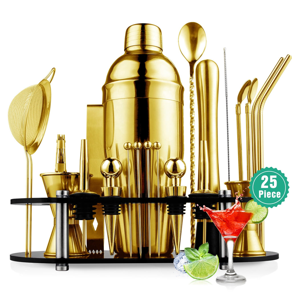 Biemlerfn 25-Piece Cocktail Shaker Set, Mixology Bartender Kit with Acrylic Stand Stainless Steel Bar Tools, Full Bartender Accessories and Recipe Book