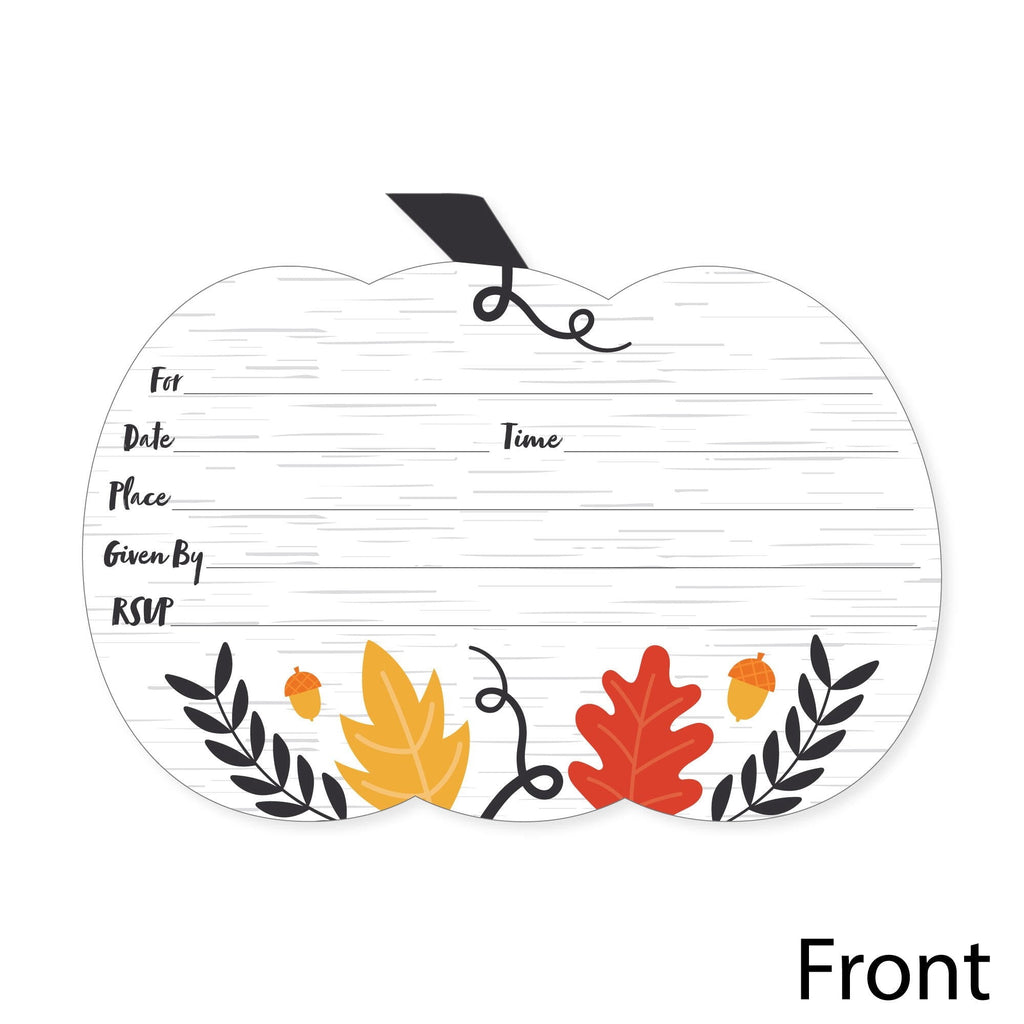 Big Dot of Happiness Fall Pumpkin - Shaped Fill-In Invitations - Halloween or Thanksgiving Party Invitation Cards with Envelopes - Set of 12