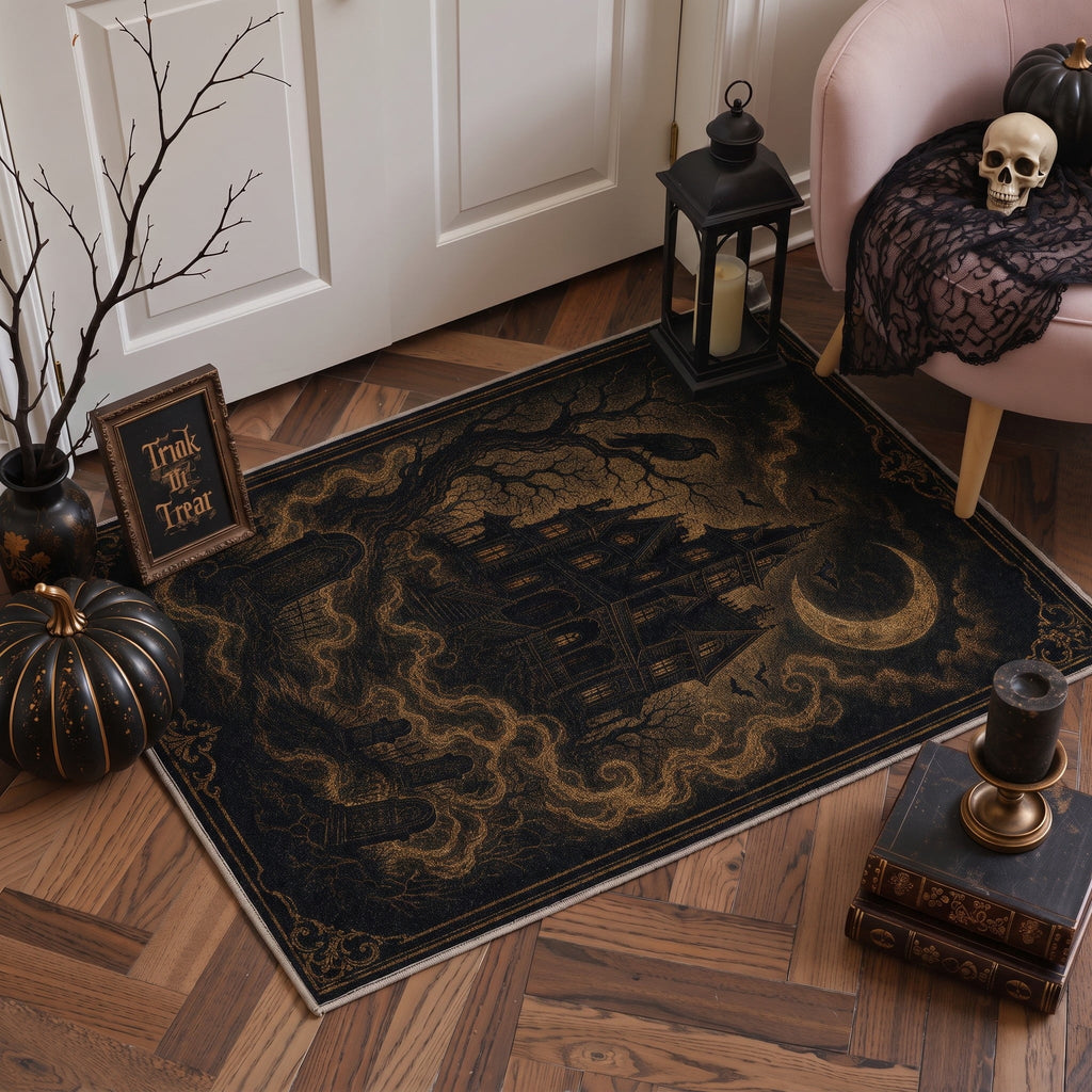 GENIMO 5'x7' Halloween Area Rug for Living Room, Washable Non Slip Soft Vintage Witch Indoor Rug for Bedroom Dining Room Home Office, Retro Sepia
