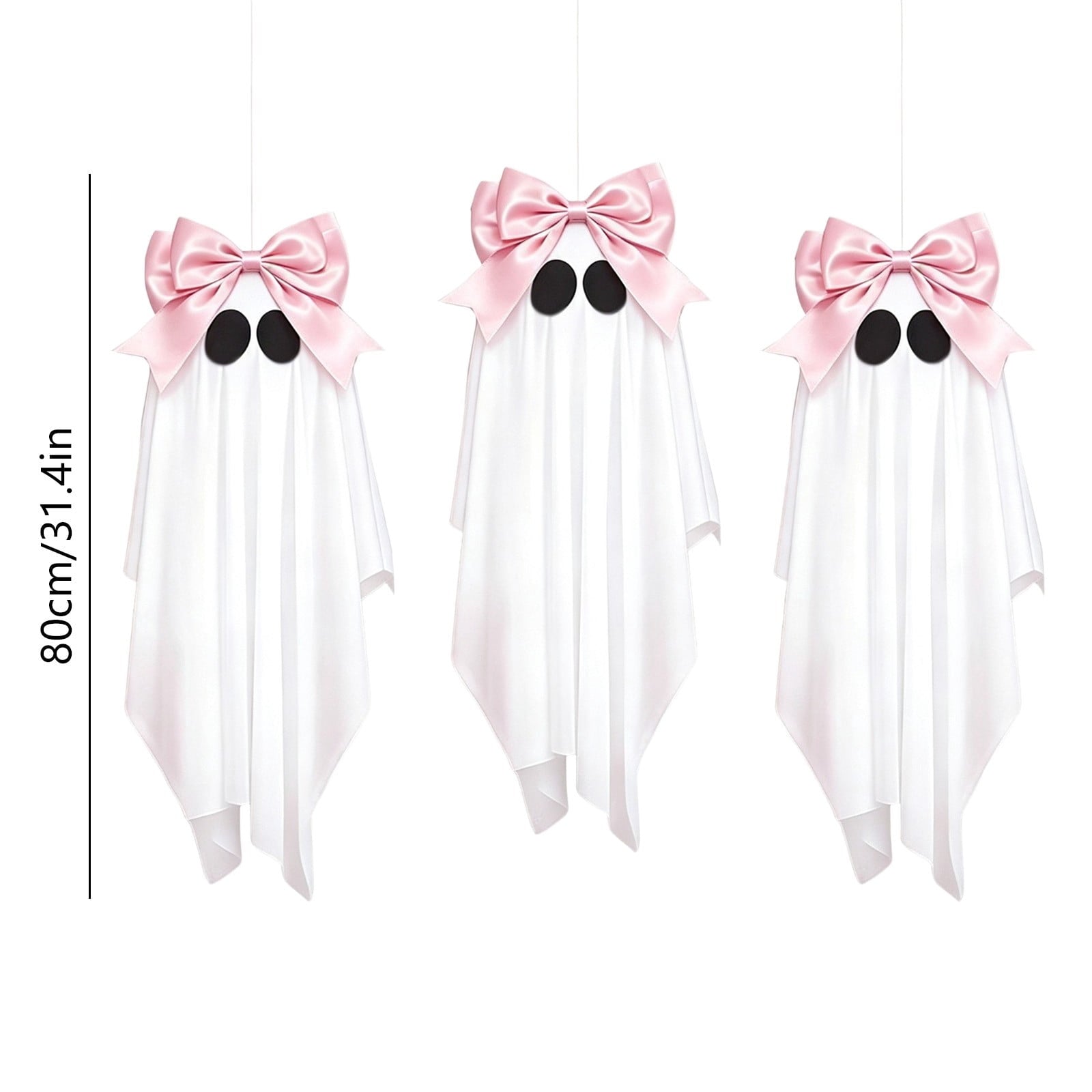 Pink Halloween Decor Ghost Candy Bowl Figurine with Bow and Scalloped Holder for Indoor Tabletop Decor and Party Favor Display